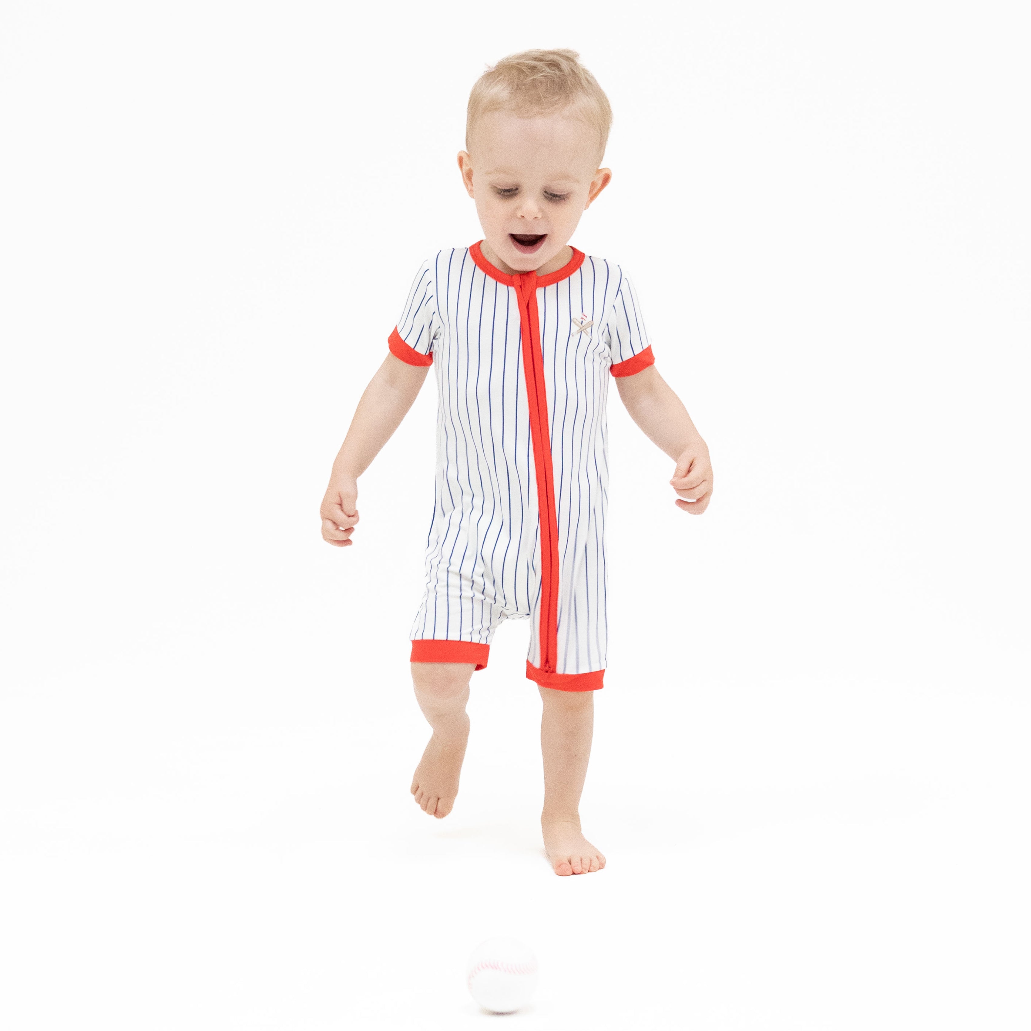 Baseball Stripe - Shortie 2 Way Zipper Romper-Angel Dear