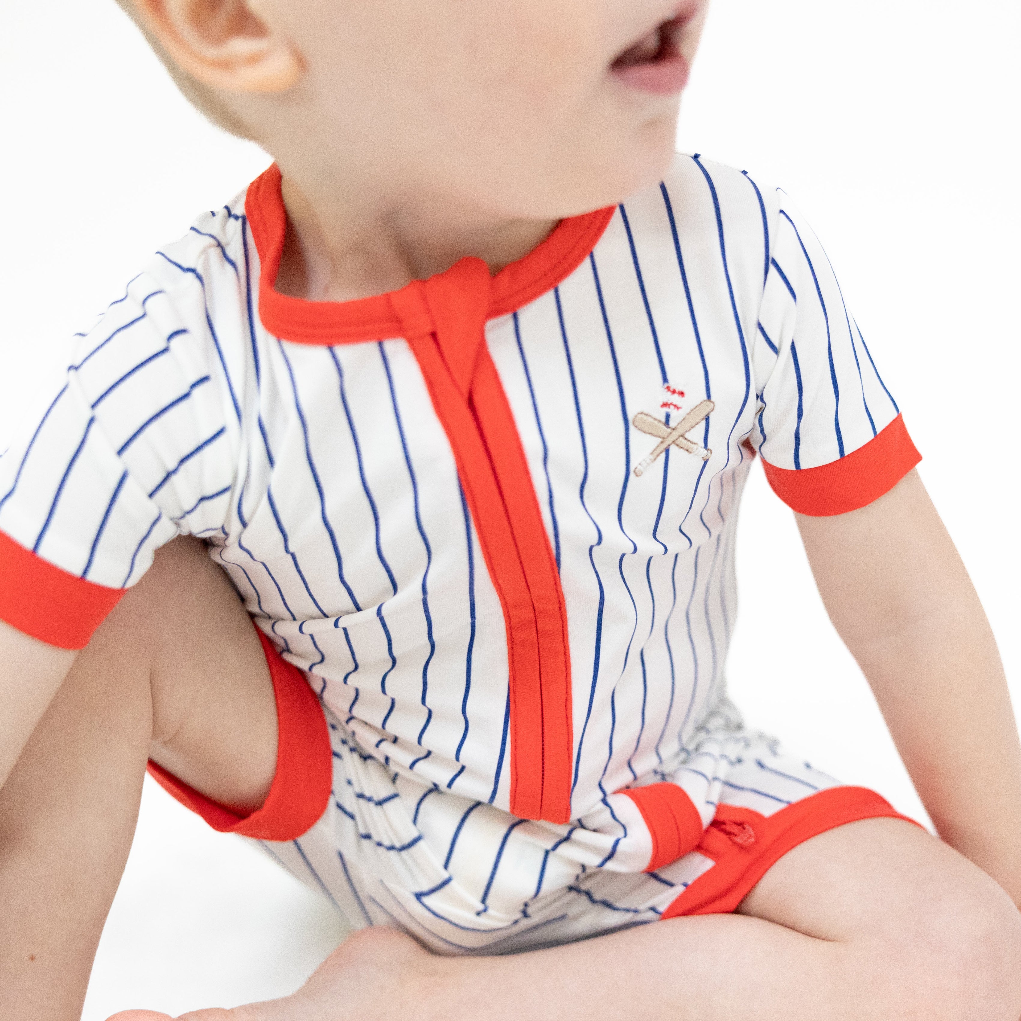 Baseball Stripe - Shortie 2 Way Zipper Romper-Angel Dear