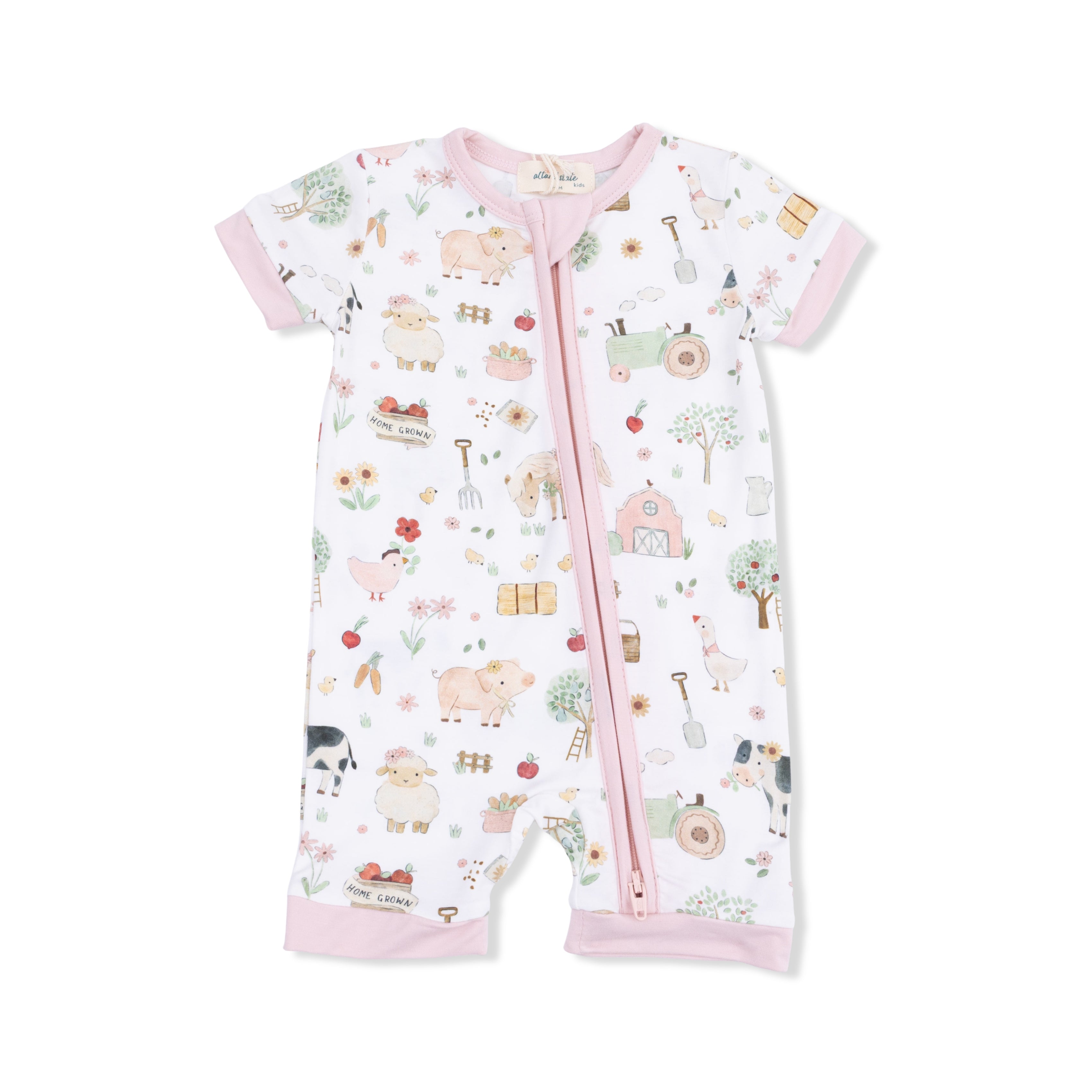 Cute Farm Animals Pink - Shortie 2 Way Zipper Romper-Angel Dear