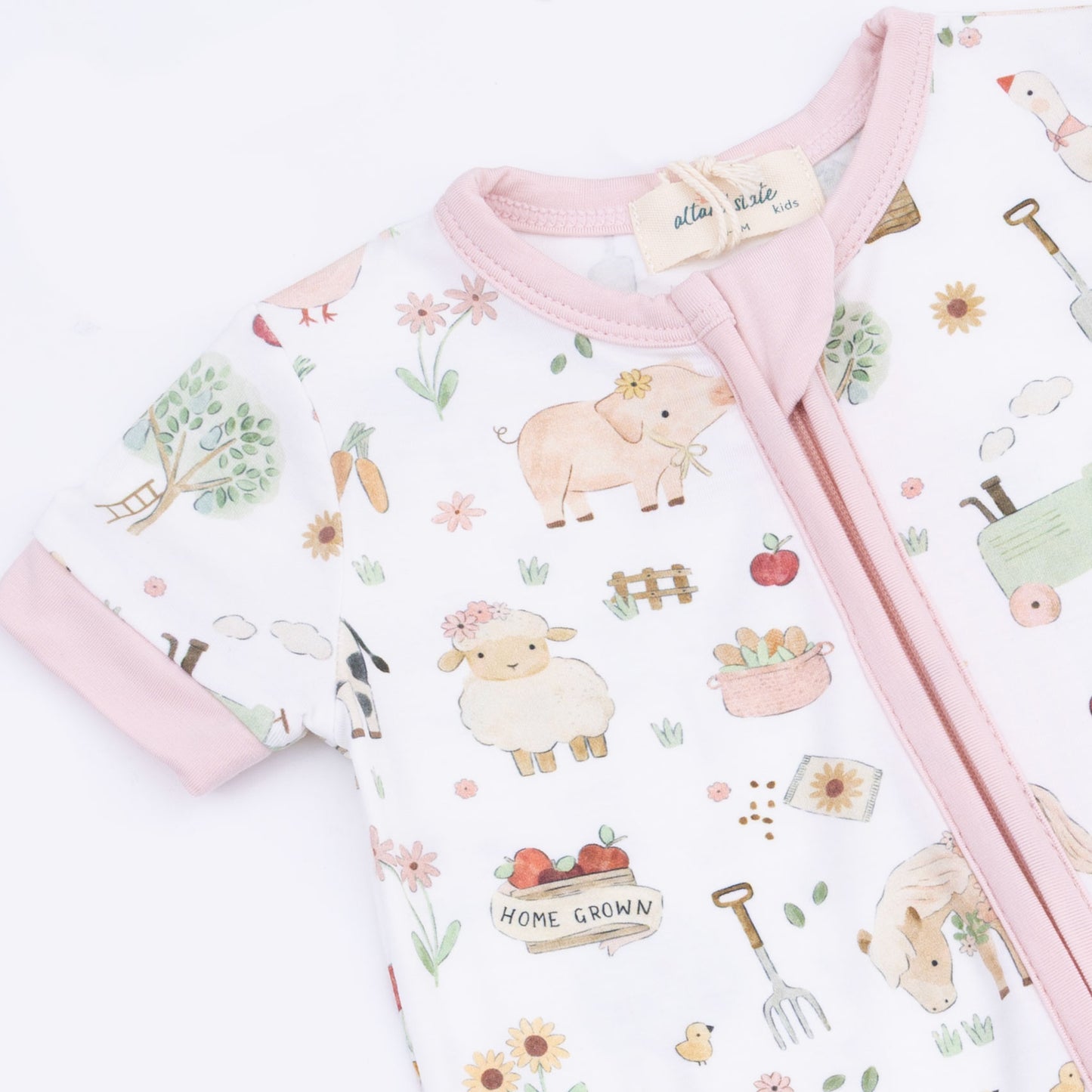 Cute Farm Animals Pink - Shortie 2 Way Zipper Romper