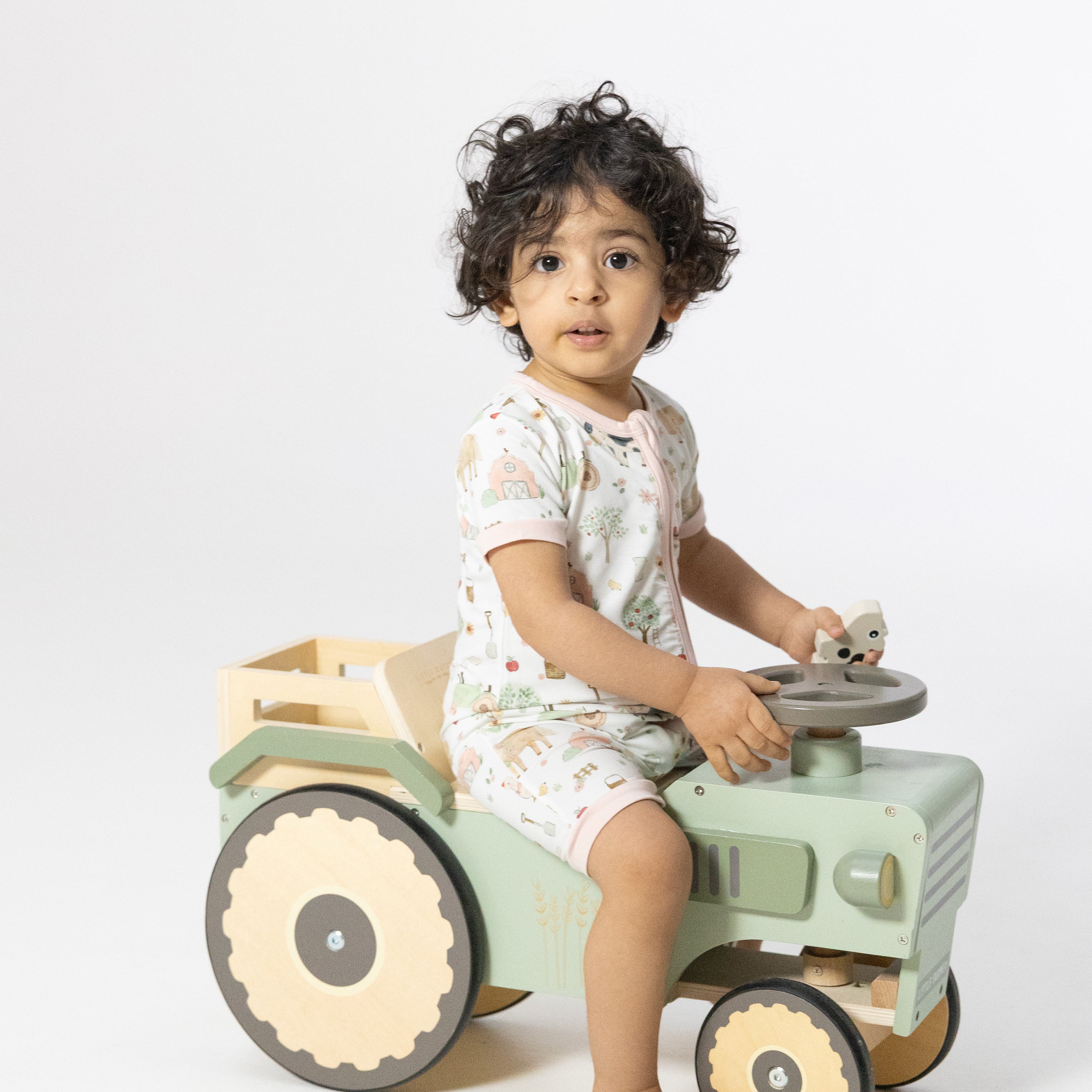 Cute Farm Animals Pink - Shortie 2 Way Zipper Romper-Angel Dear