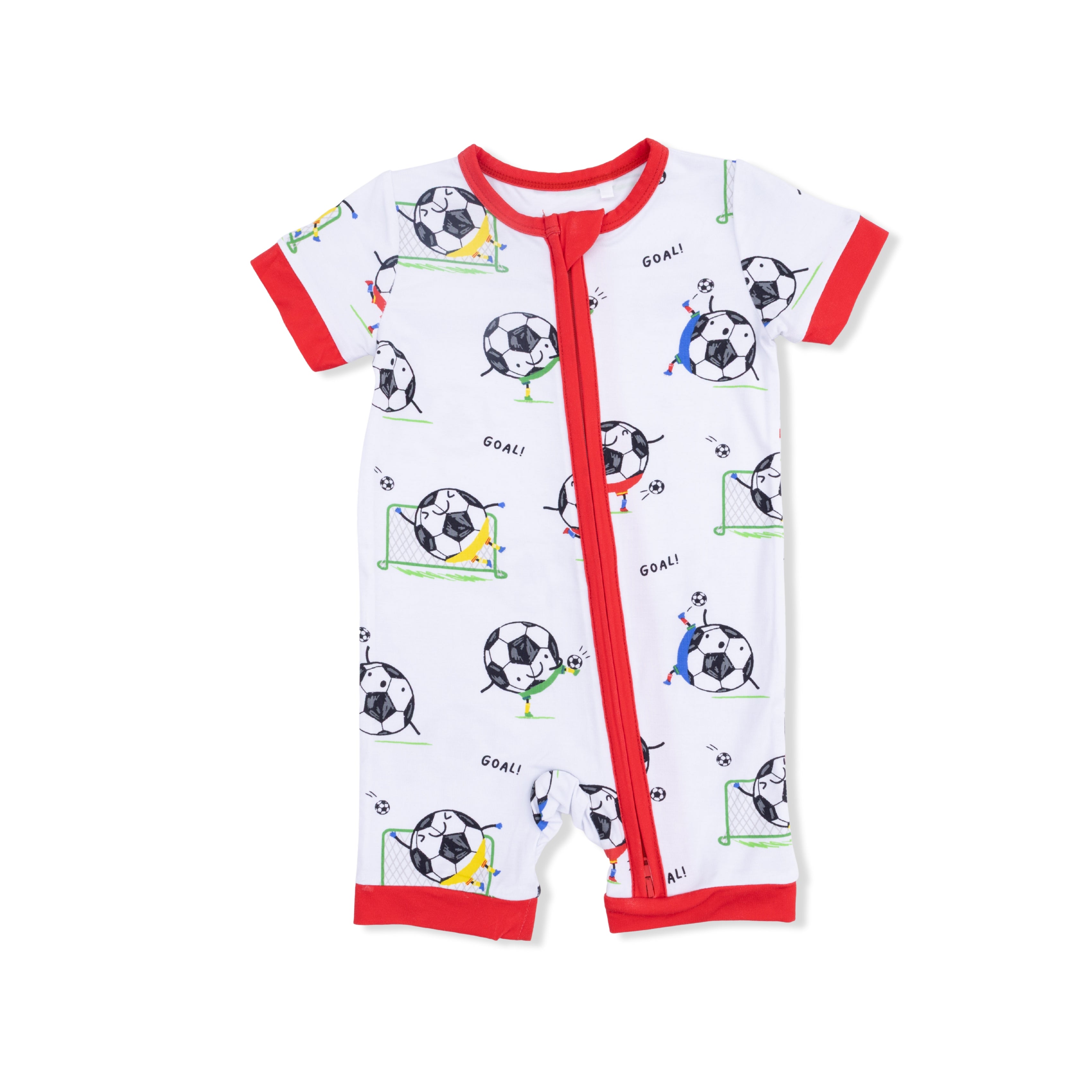 Soccer Balls Playing Soccer  Blue - Shortie 2 Way Zipper Romper-Angel Dear