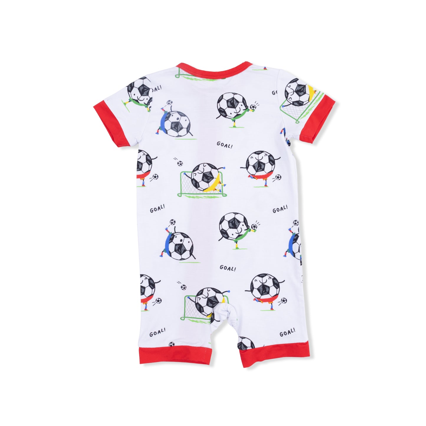 Soccer Balls Playing Soccer  Blue - Shortie 2 Way Zipper Romper-Angel Dear