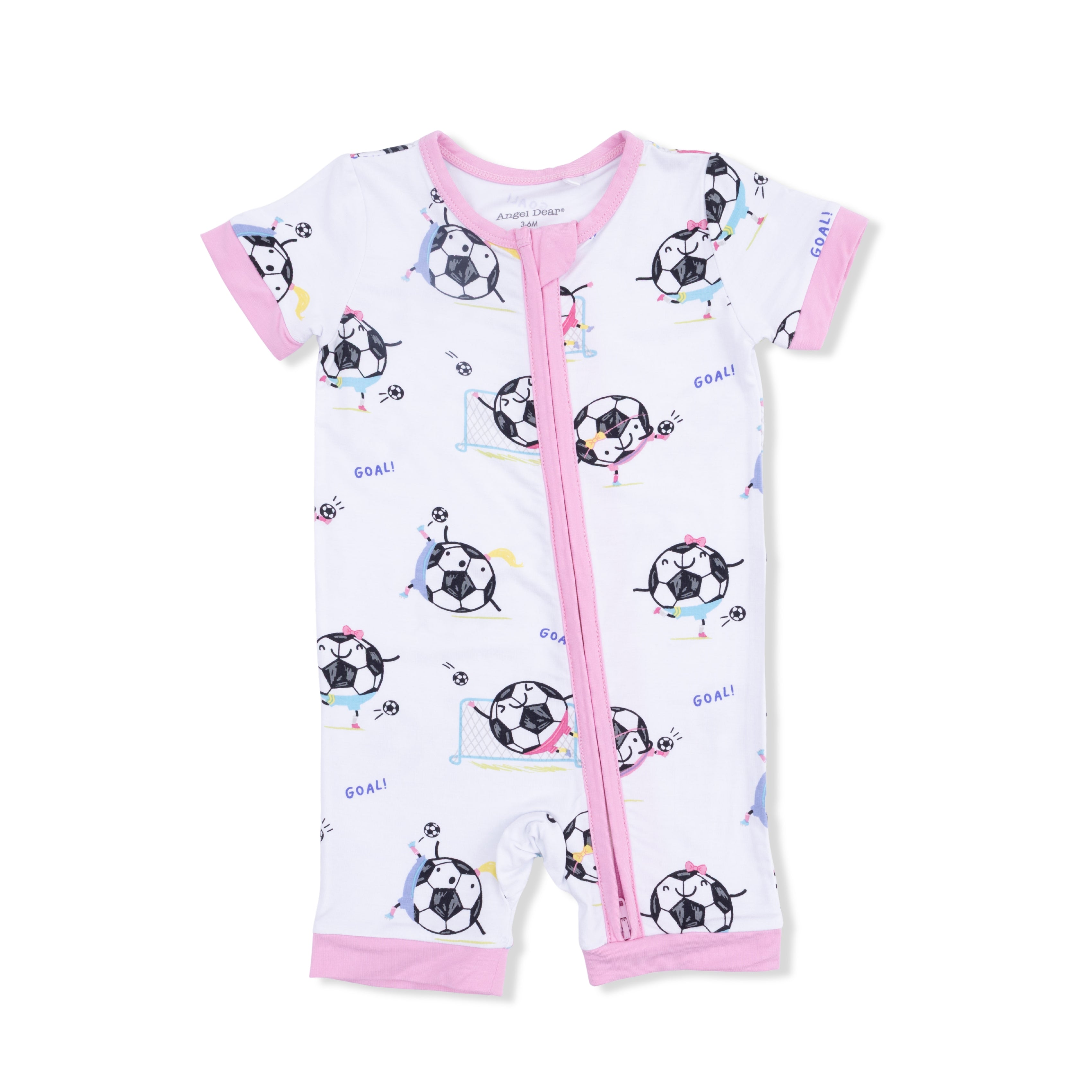 Soccer Balls Playing Soccer Pink - Shortie 2 Way Zipper Romper-Angel Dear