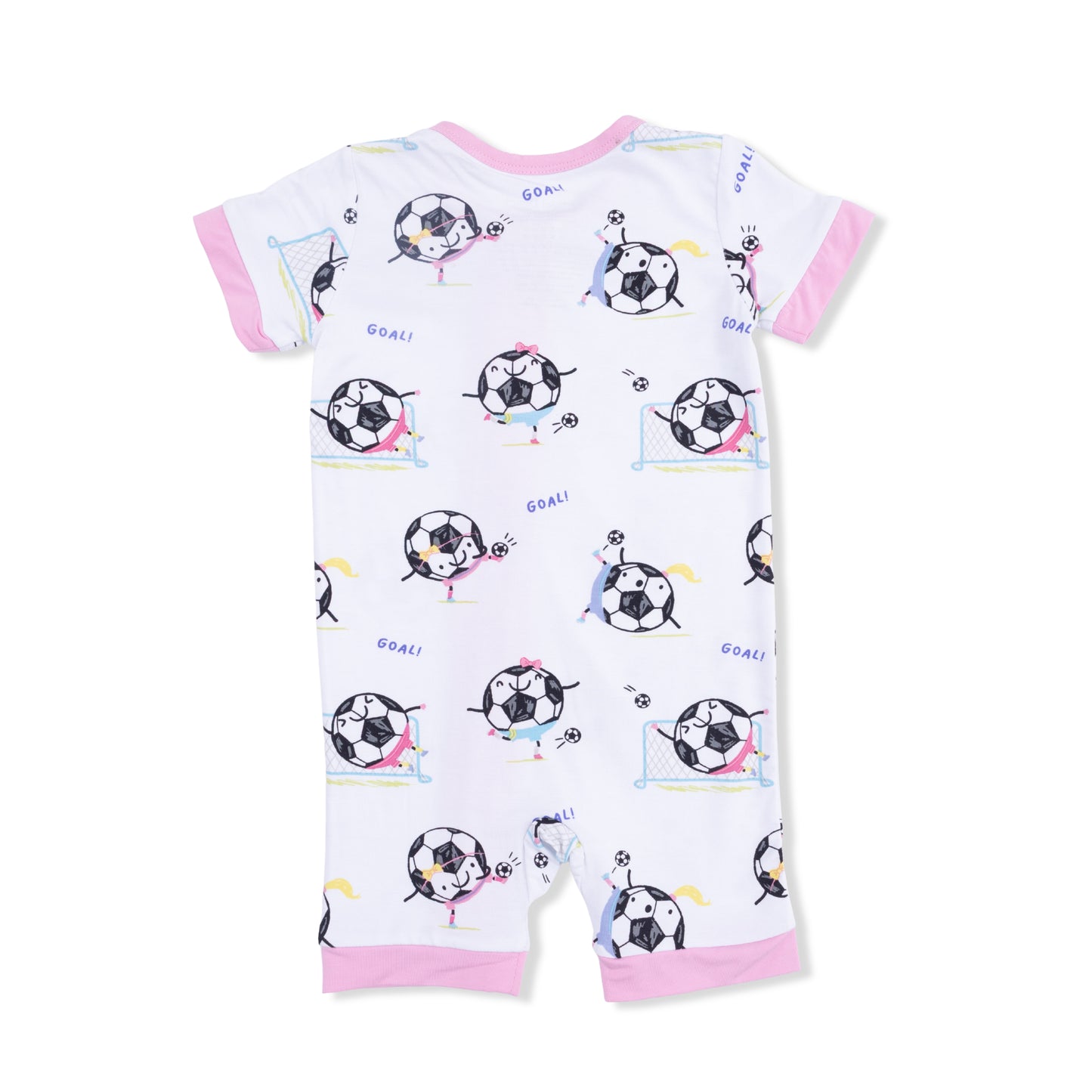 Soccer Balls Playing Soccer Pink - Shortie 2 Way Zipper Romper-Angel Dear