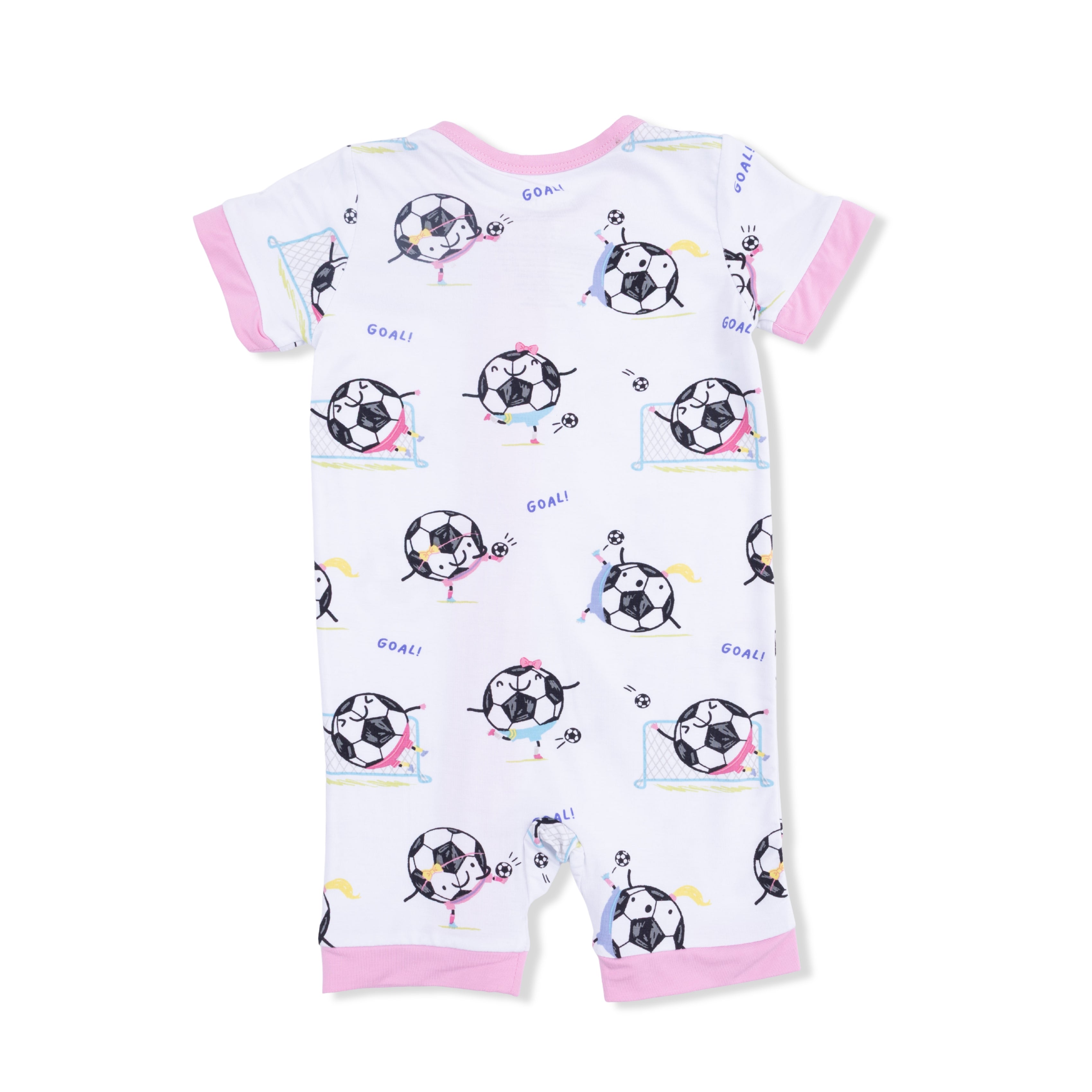 Soccer Balls Playing Soccer Pink - Shortie 2 Way Zipper Romper-Angel Dear