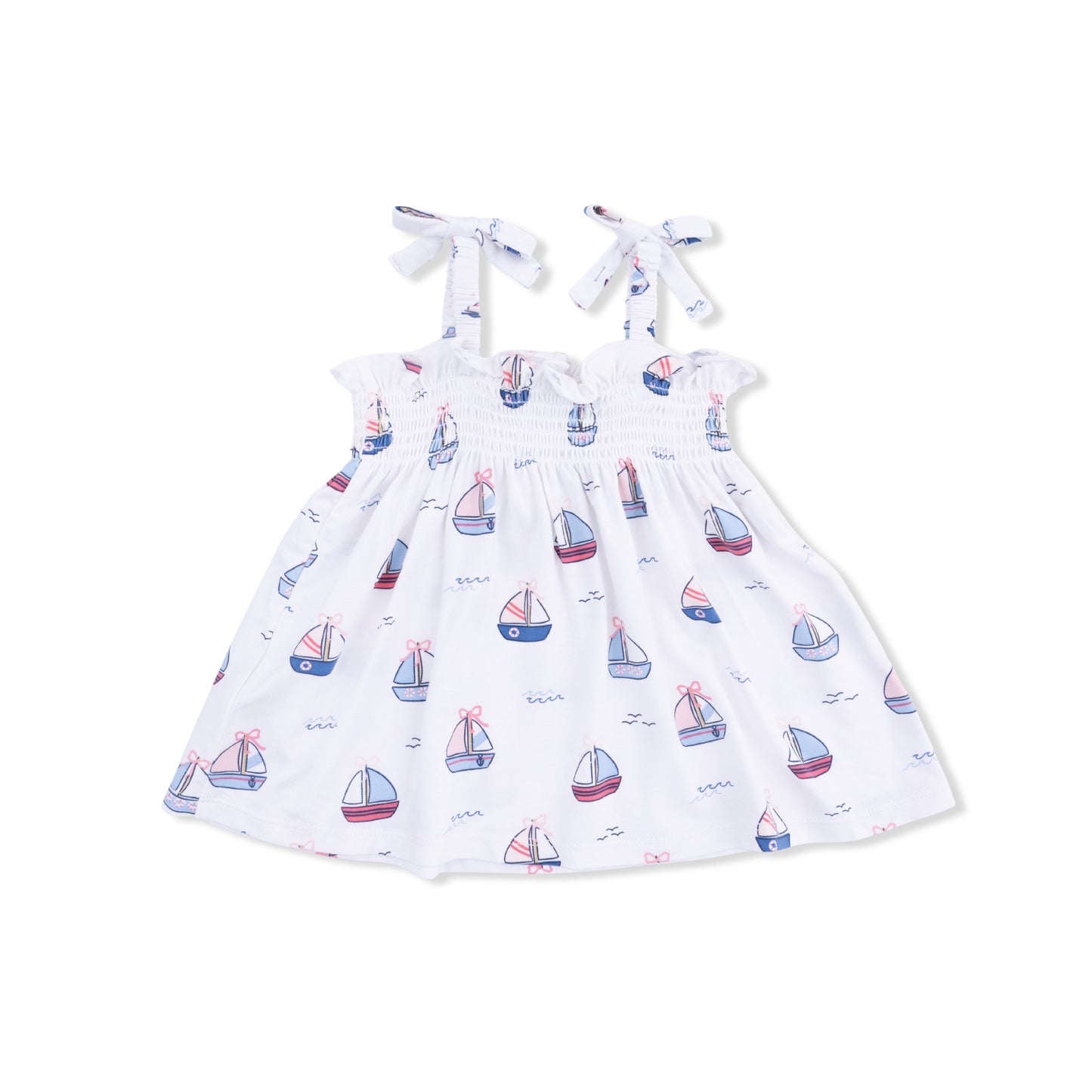 Bubbly Sailboats Pink - Smocked Top & Bike Short-Angel Dear