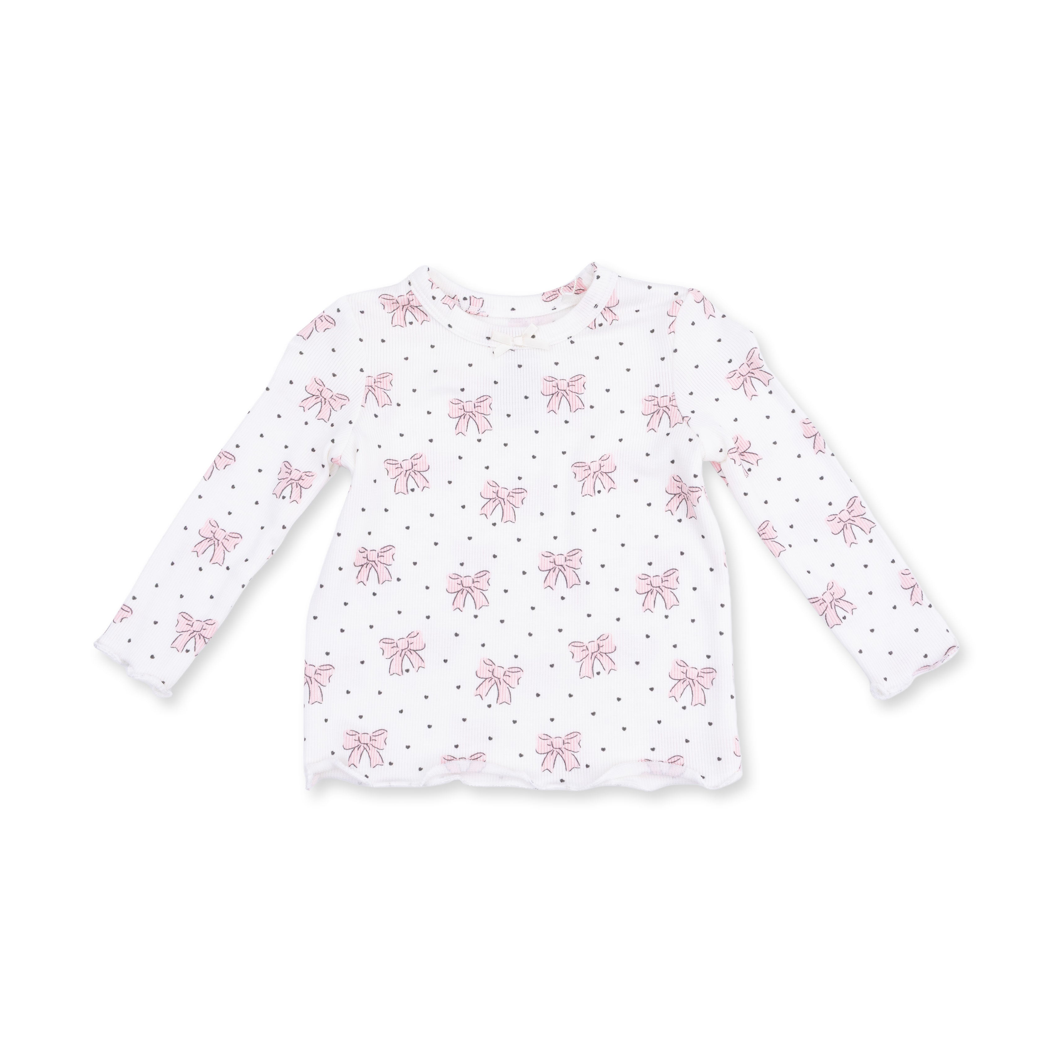 Bows and Hearts - Long Sleeve Lettuce Edge Tunic Top