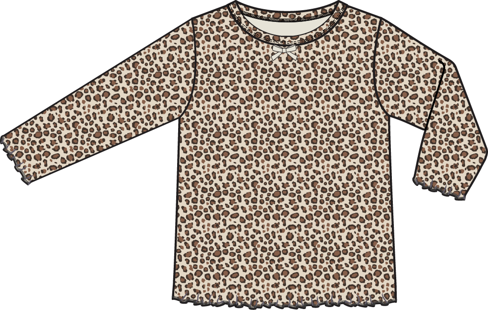 Leopard Rib - Long Sleeve Lettuce Edge Tunic Top