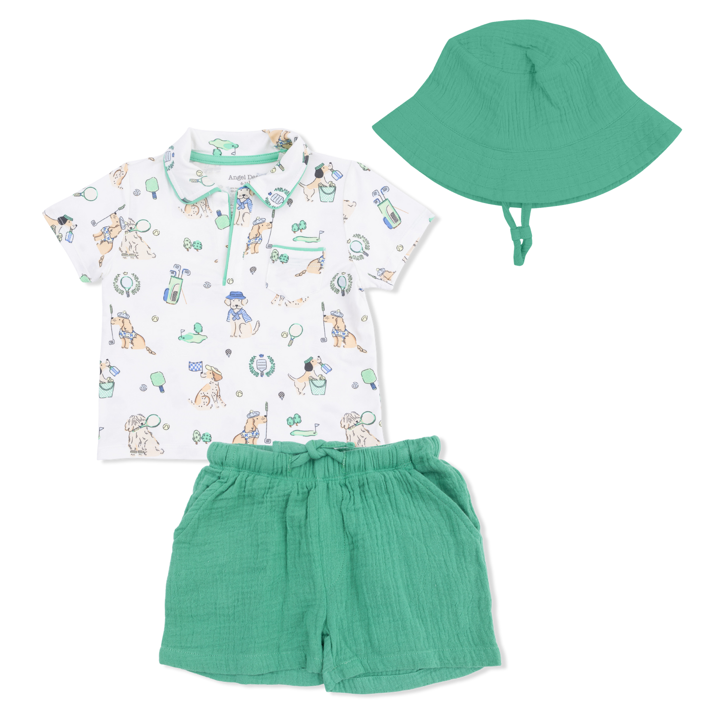 Country Club Dogs Neutral - Polo with Casual Short  & Bucket Hat-Angel Dear