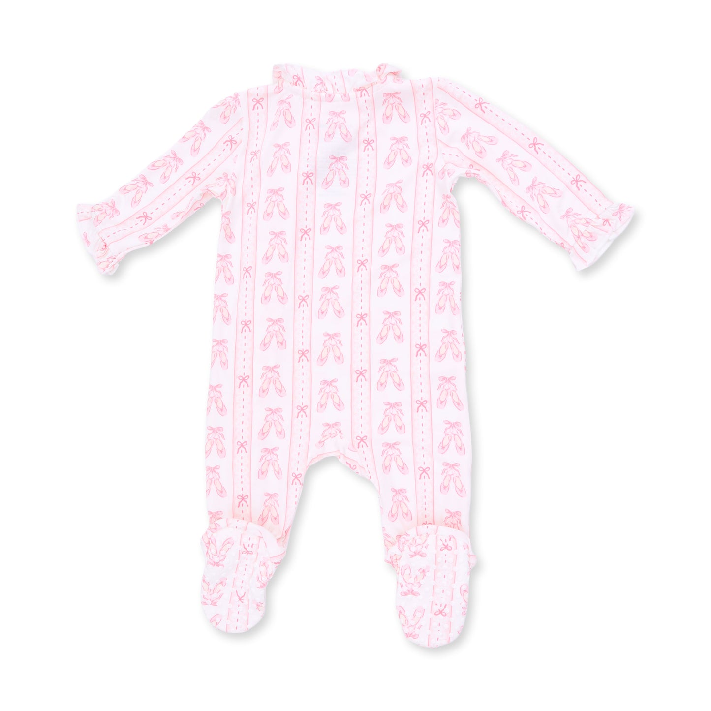 Ballet Shoes Ribbon Stripe - Kimono Ruffle Snap Footie