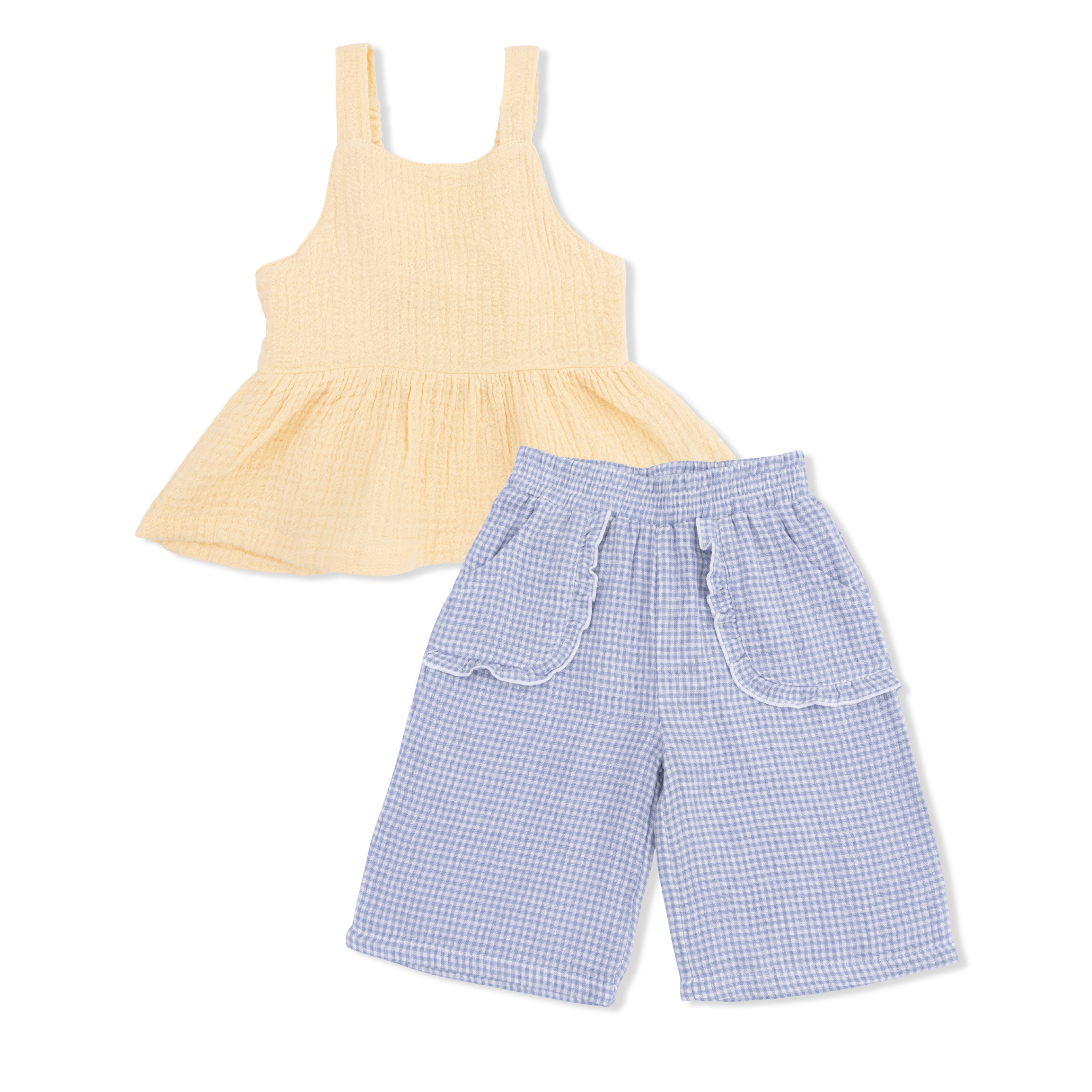 Micro Gingham Blue Blizzard - Peplum Tank with Wide Leg Pant-Angel Dear