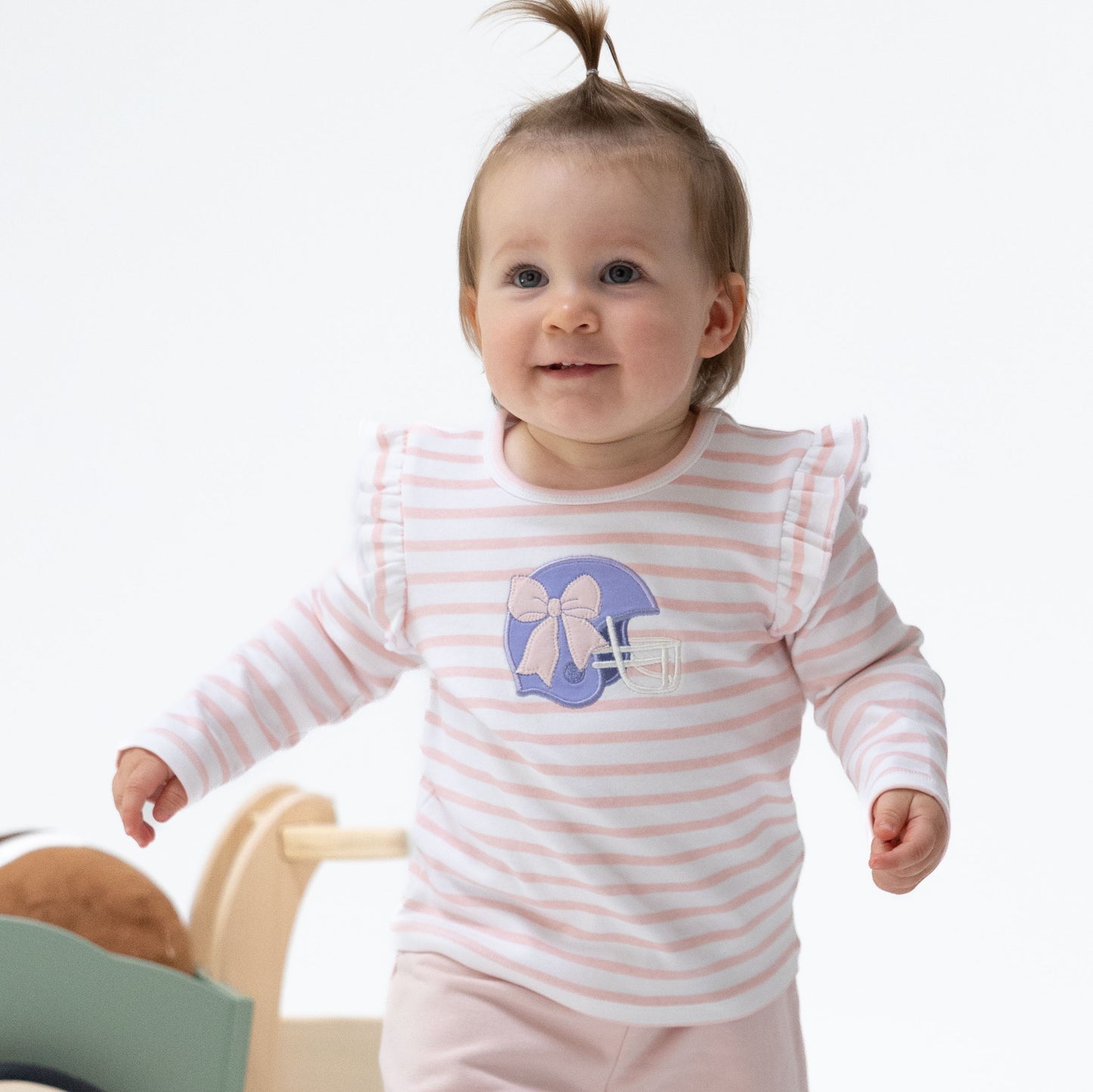 Football Helmets Pink - Long Sleeve Ruffle Tee Helmet