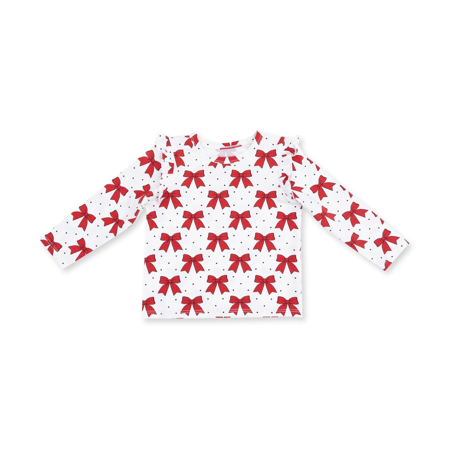 Festive Bows - Long Sleeve Ruffle Tee