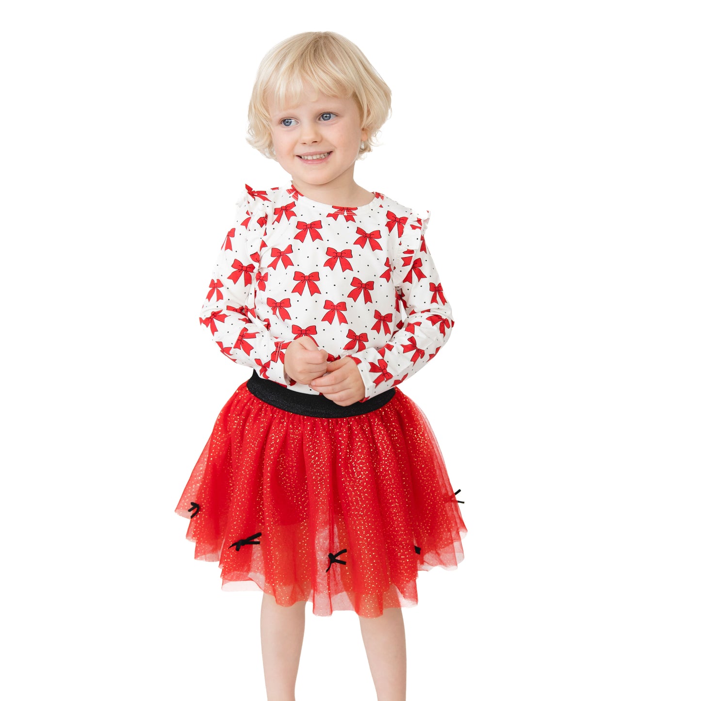 Festive Bows - Long Sleeve Ruffle Tee