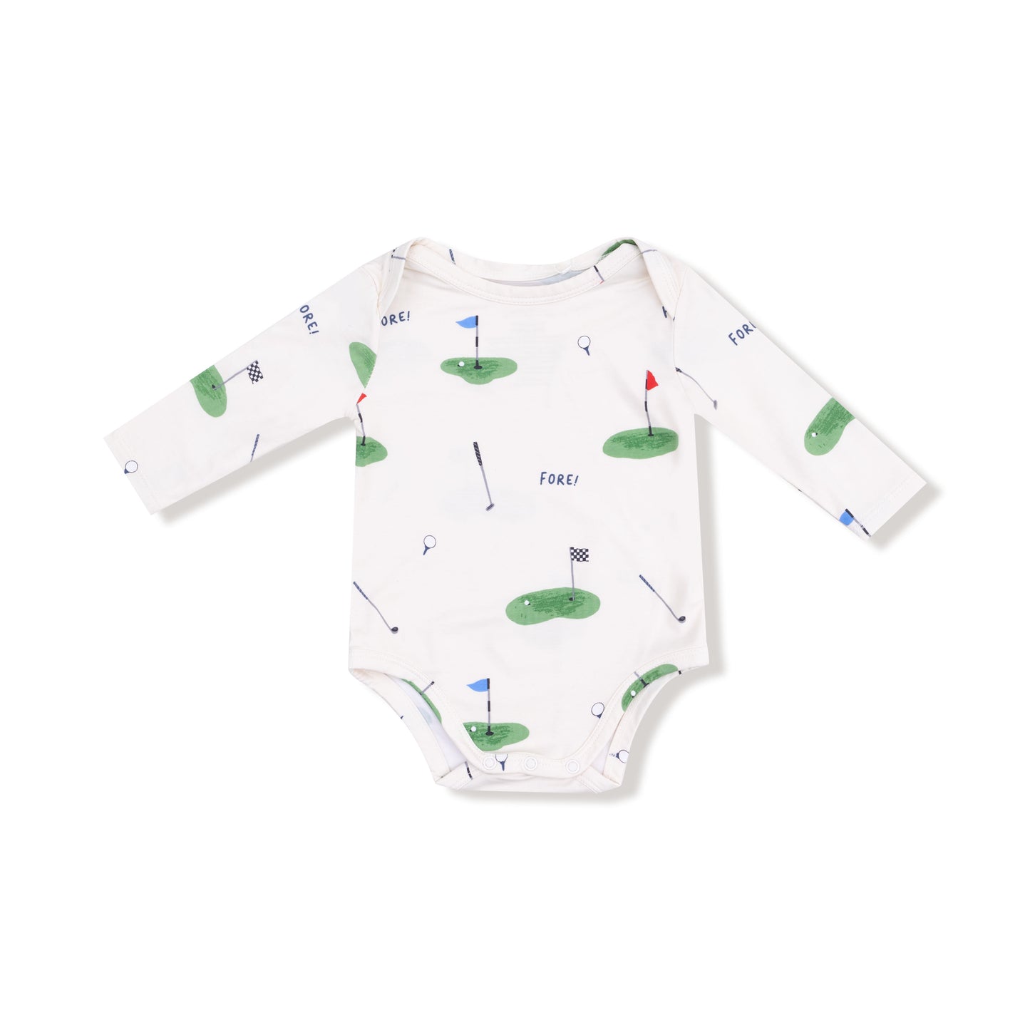 Lap Shoulder Bodysuit in our  All Fore Golf print from Angel Dear