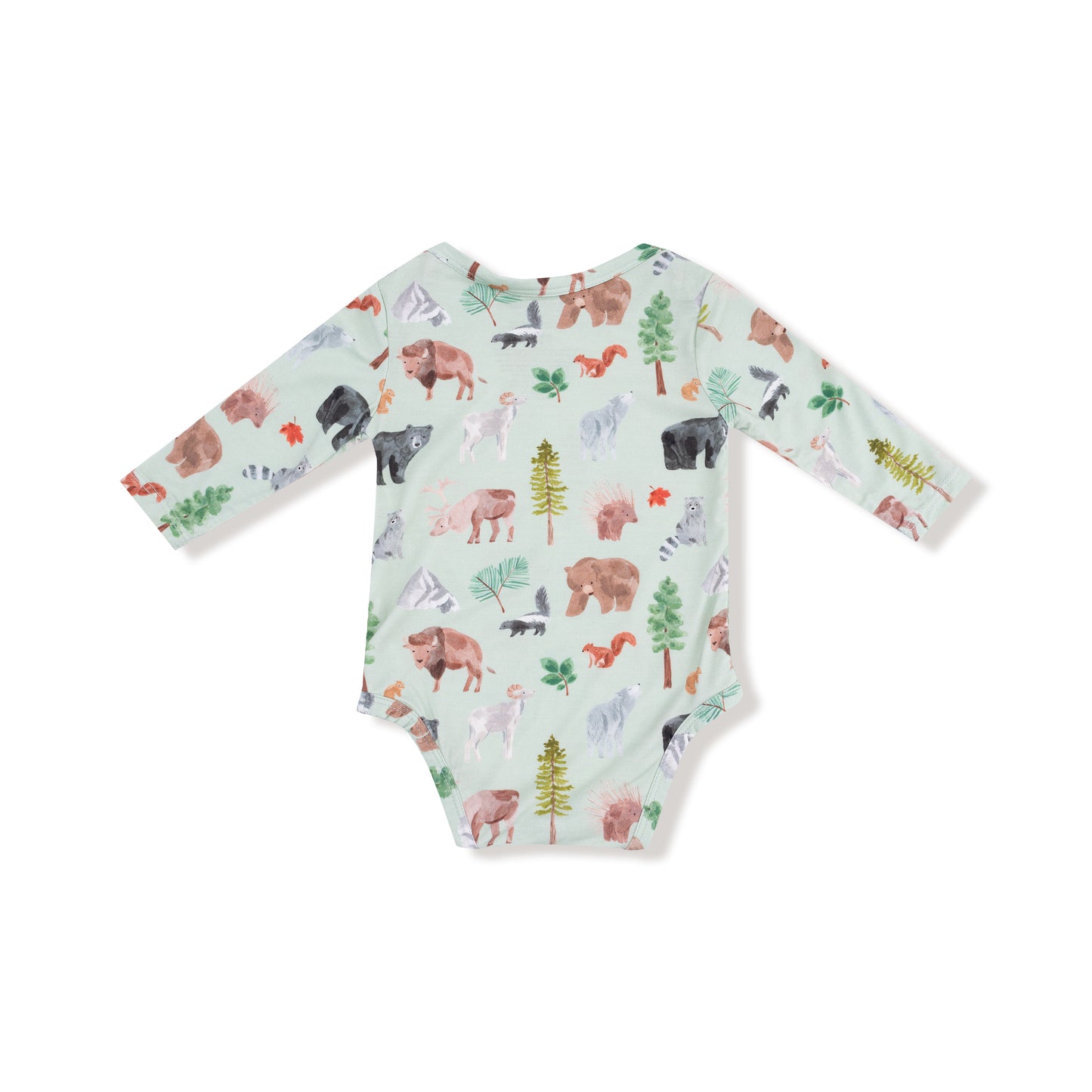 Lap Shoulder Bodysuit in our  American Woodland Animals print from Angel Dear