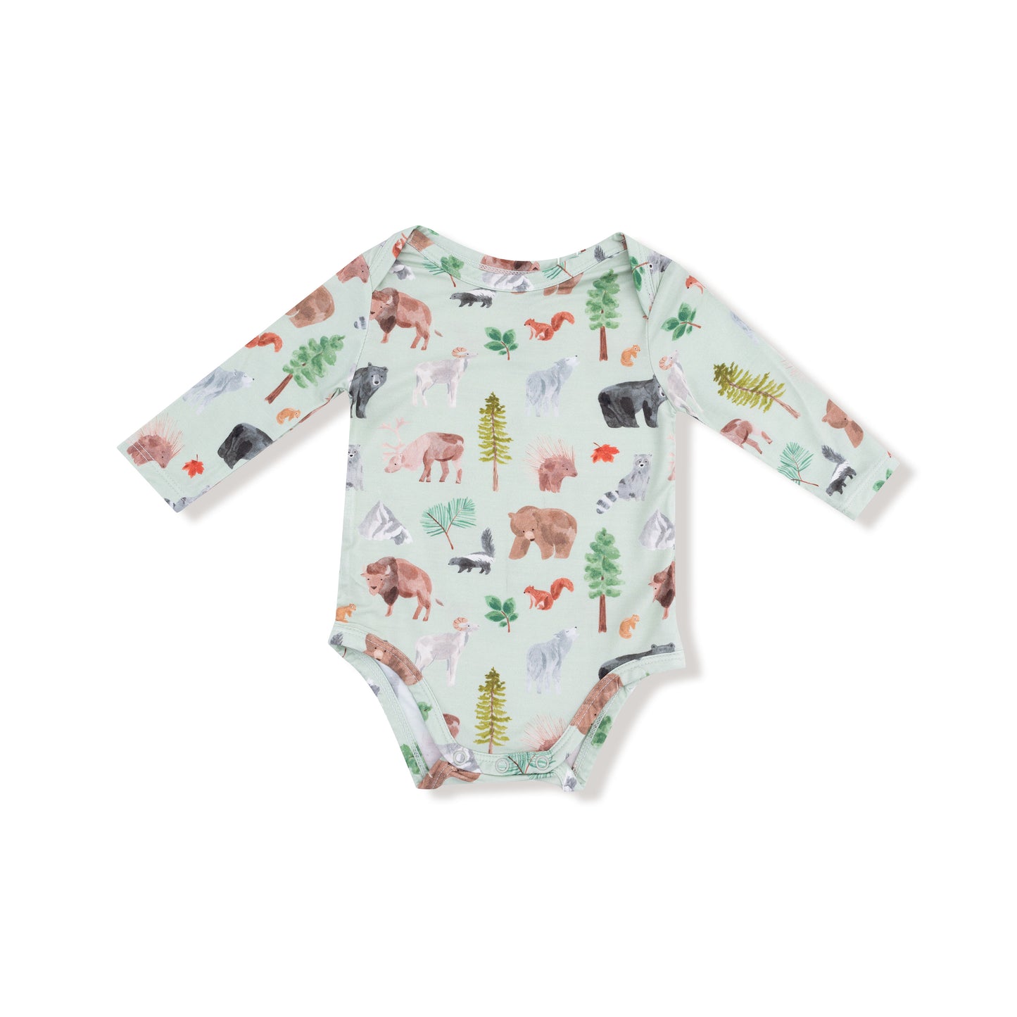 Lap Shoulder Bodysuit in our  American Woodland Animals print from Angel Dear