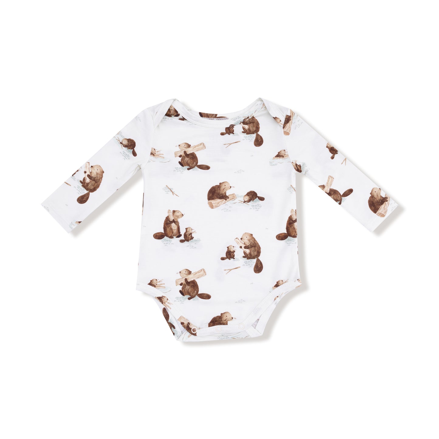 Lap Shoulder Bodysuit in our  Baby Beavers print from Angel Dear