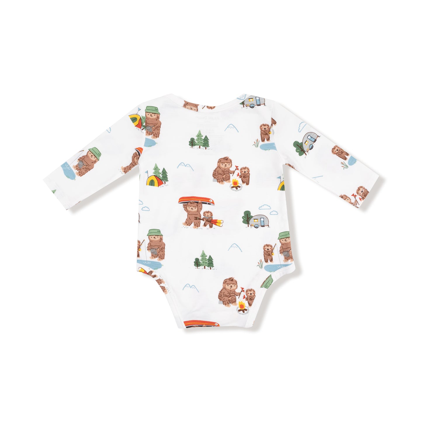 Lap Shoulder Bodysuit in our  Bigfoot Camping print from Angel Dear