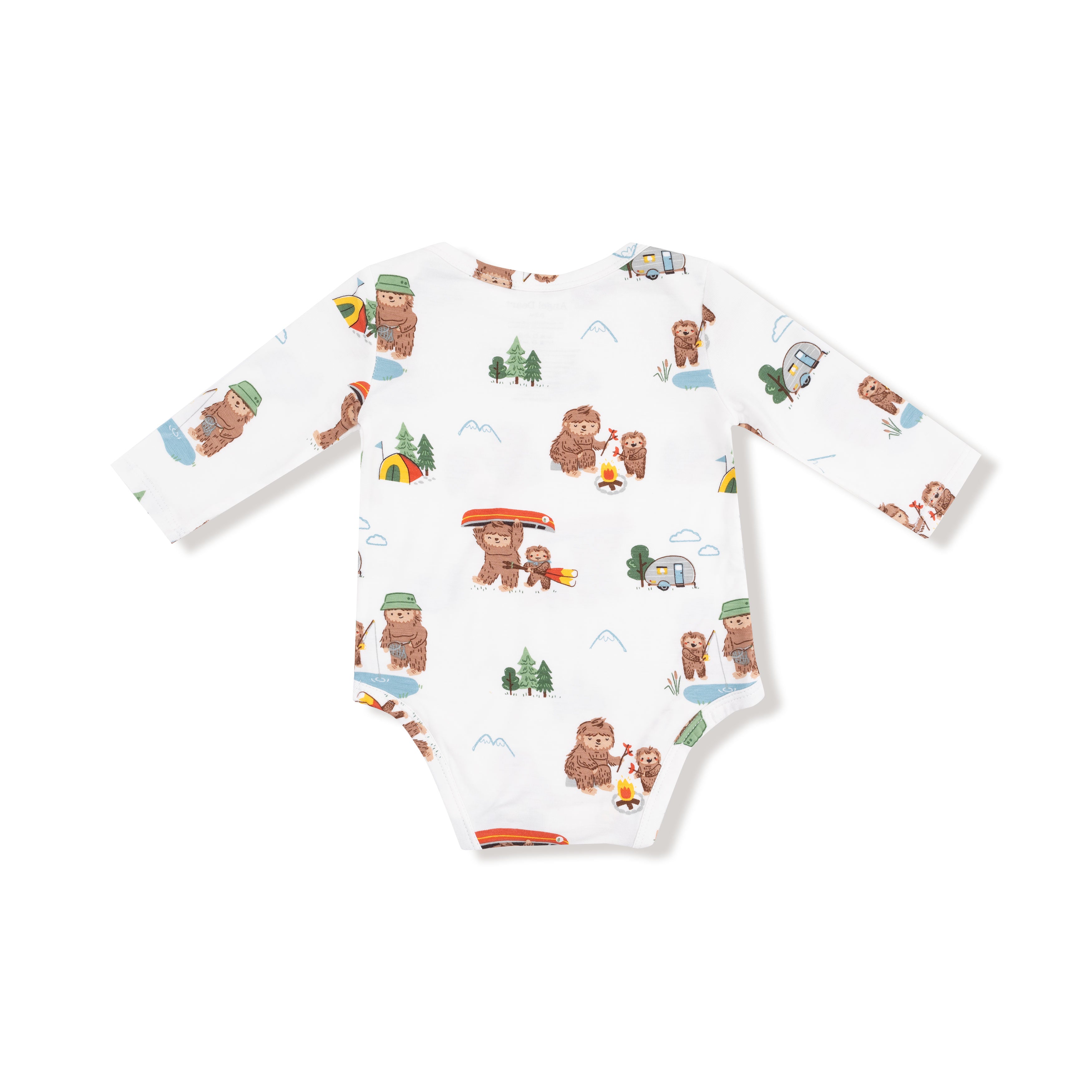 Lap Shoulder Bodysuit in our  Bigfoot Camping print from Angel Dear