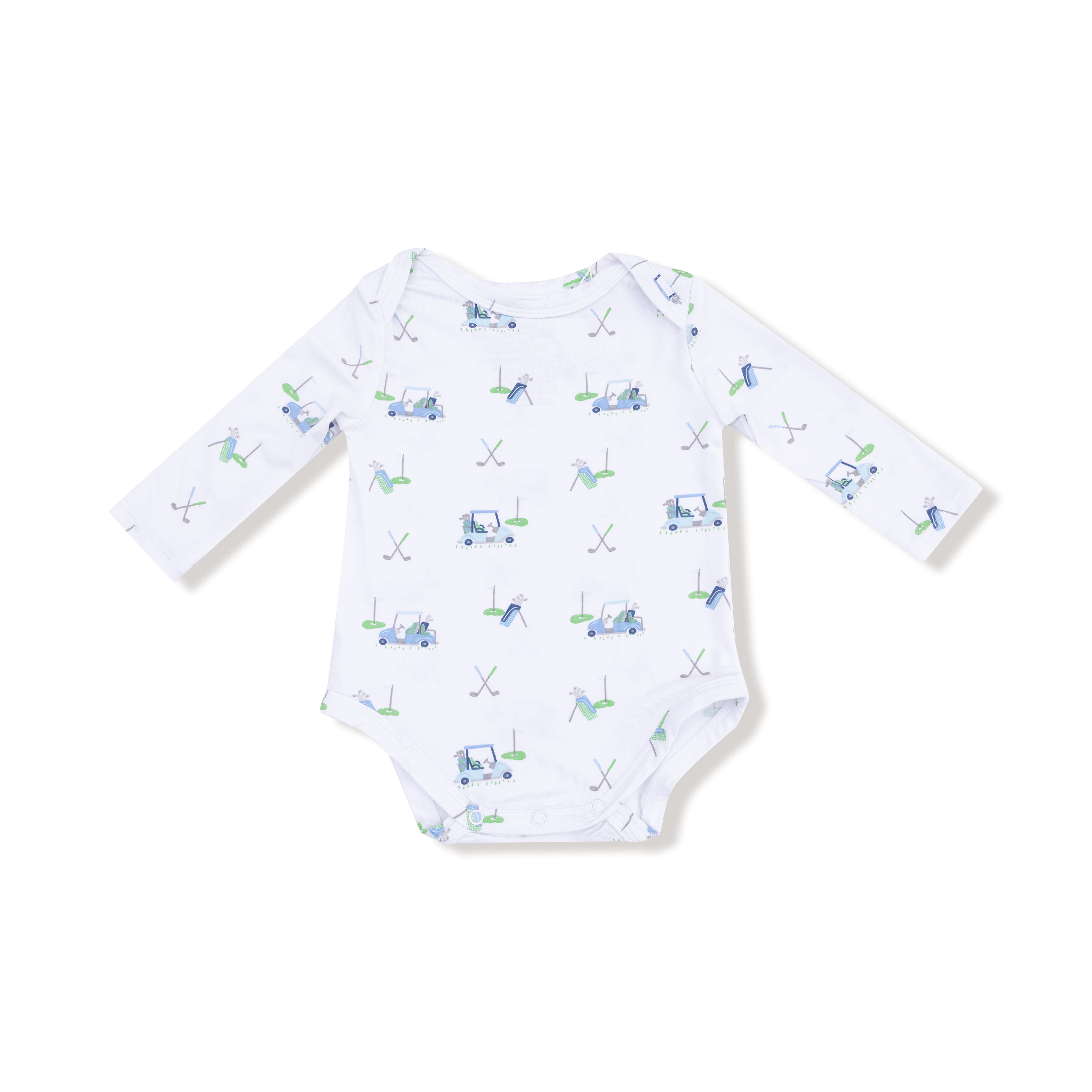 Lap Shoulder Bodysuit in our  Baby Golf Carts - Blue print from Angel Dear