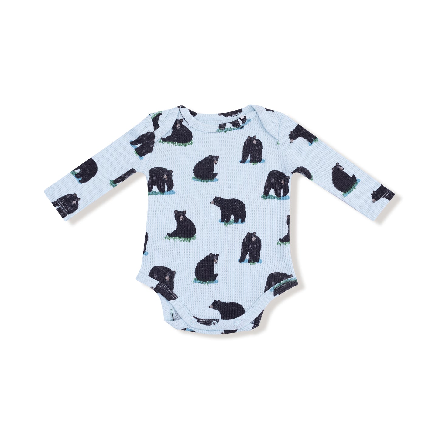 Lap Shoulder Bodysuit in our  Black Bears print from Angel Dear