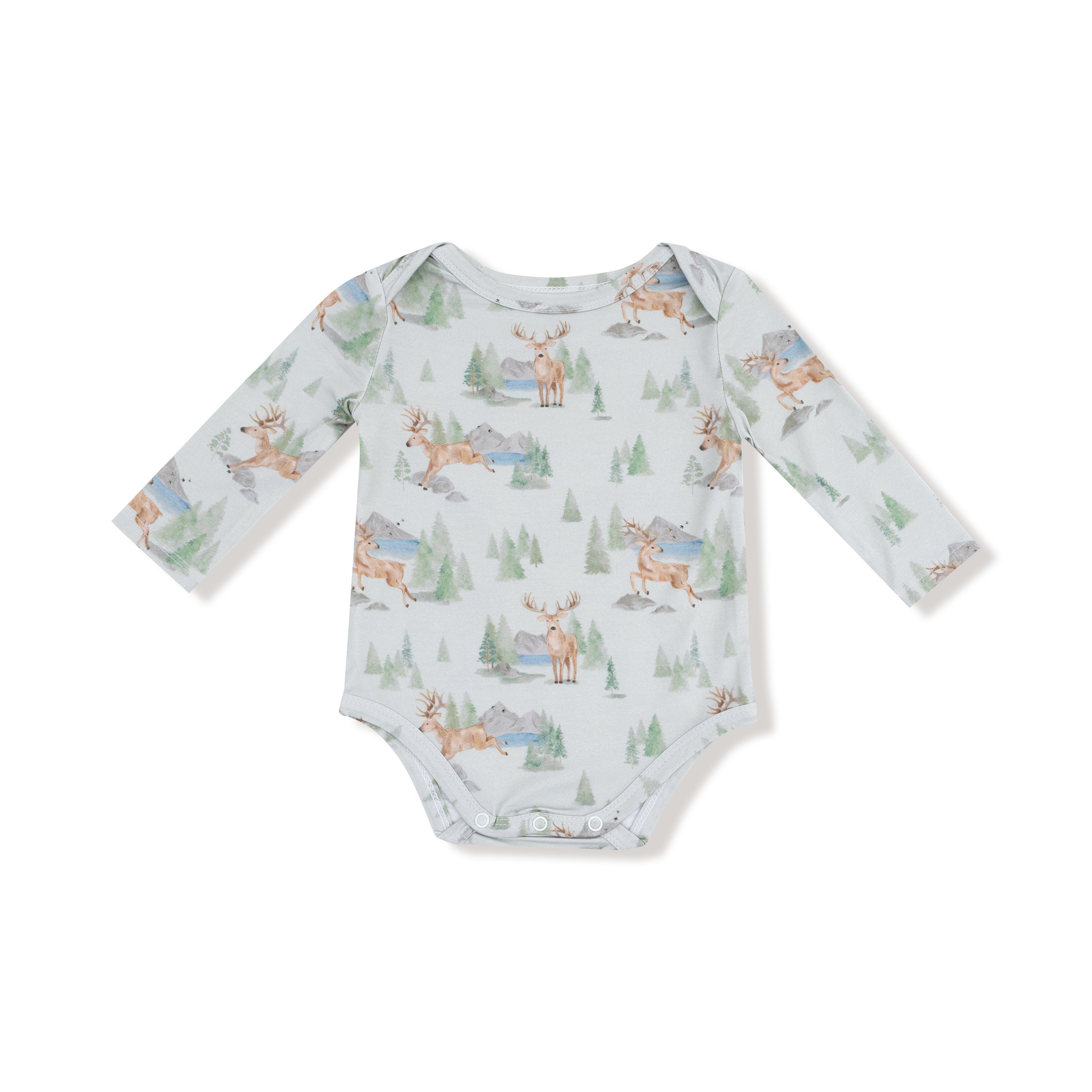 Lap Shoulder Bodysuit in our  Buck Deer print from Angel Dear