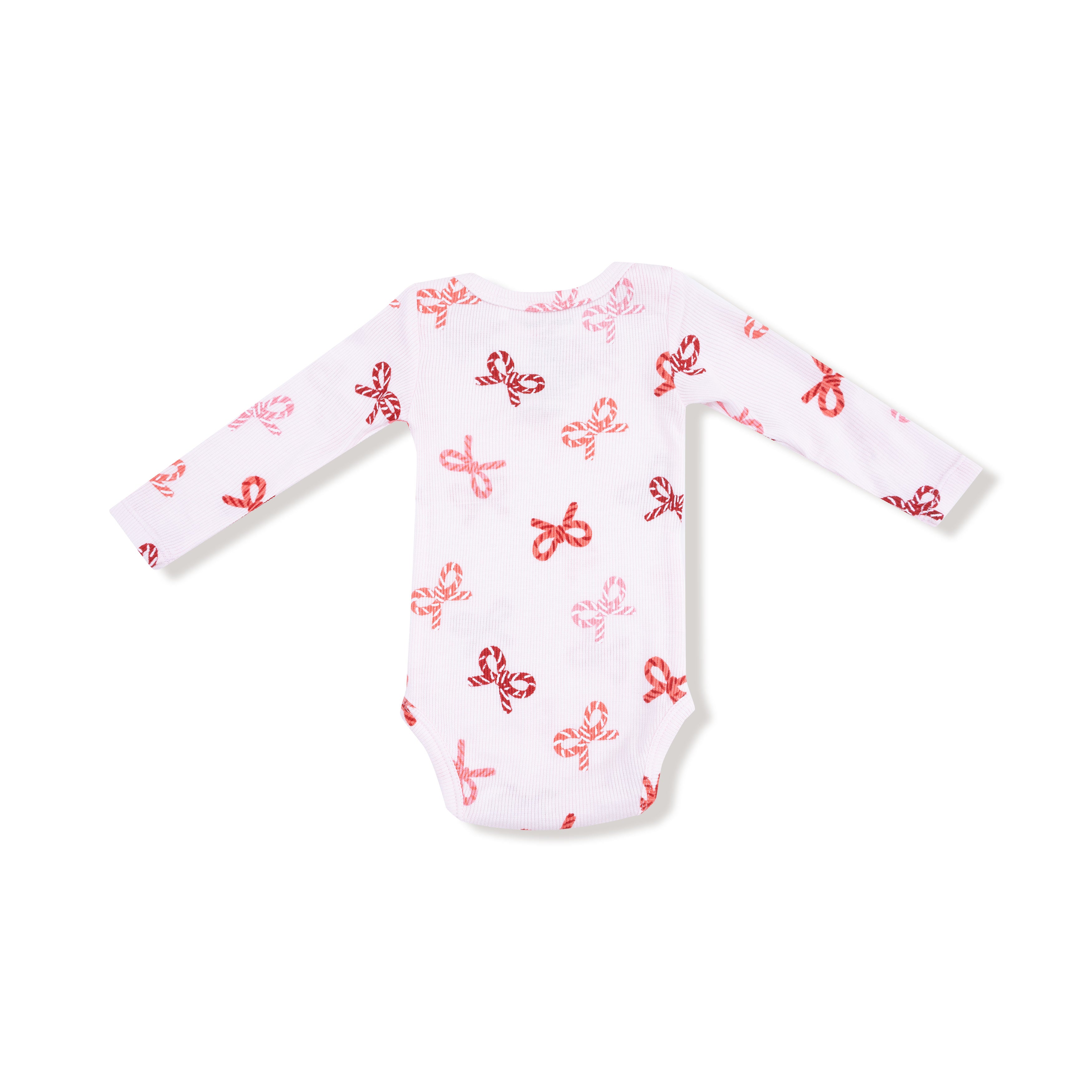 Lap Shoulder Bodysuit in our  Candy Cane Bows print from Angel Dear