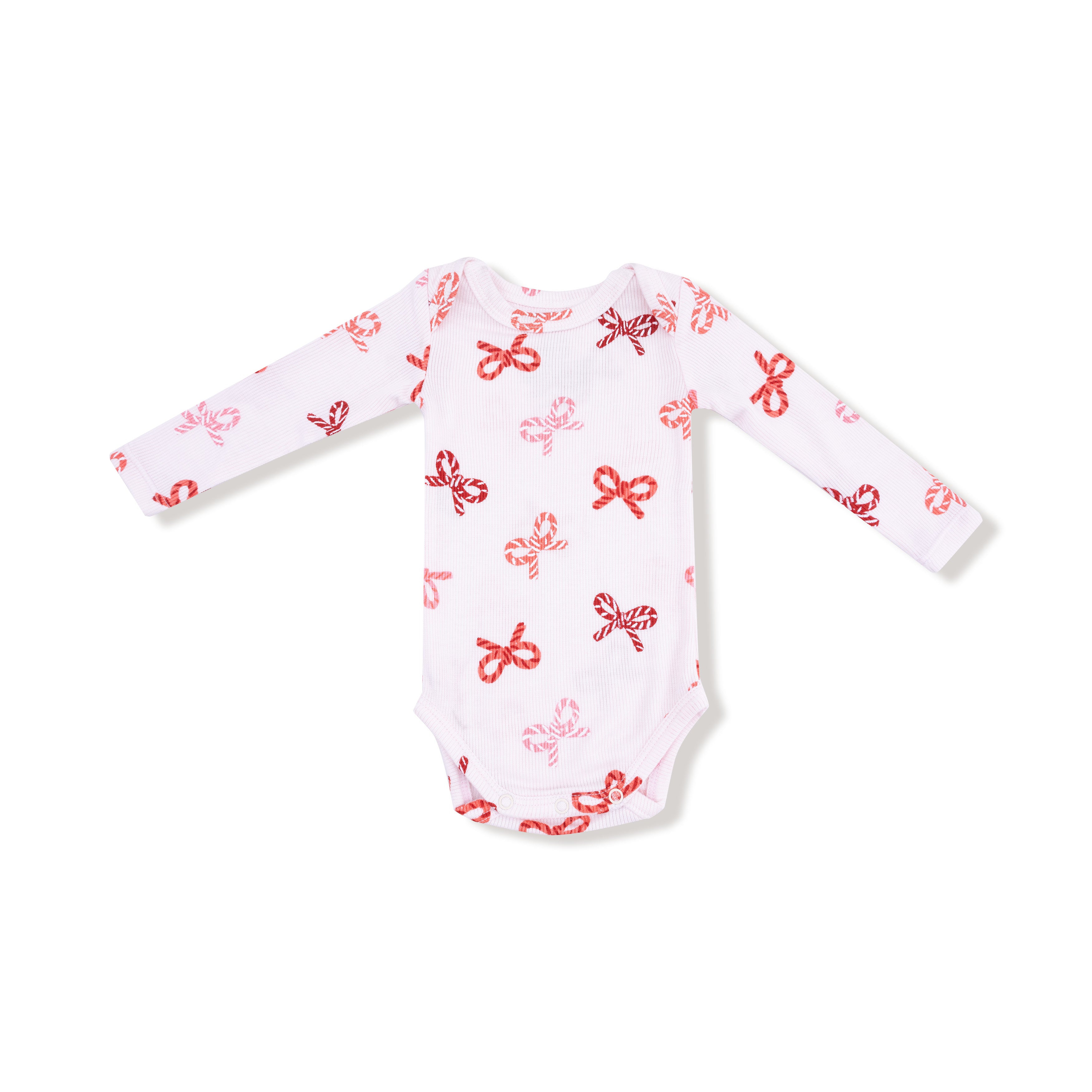 Lap Shoulder Bodysuit in our  Candy Cane Bows print from Angel Dear