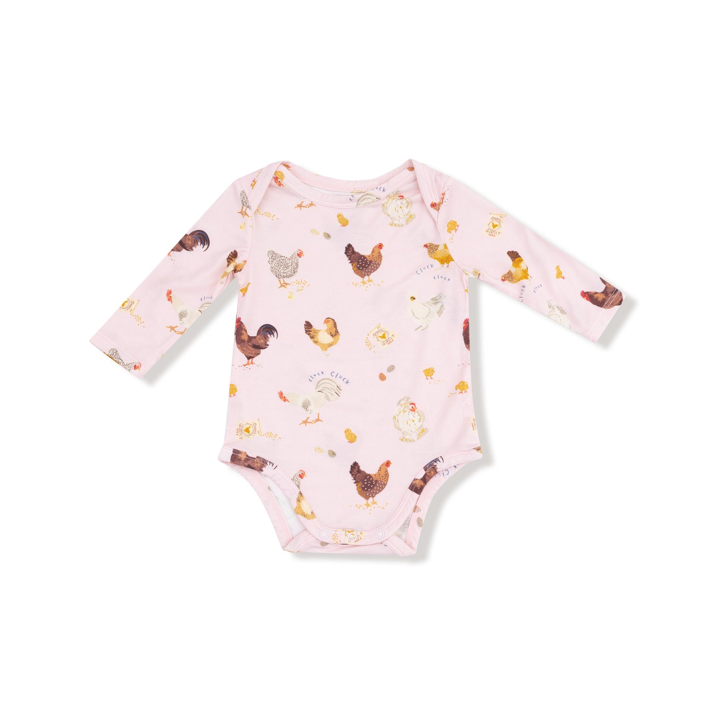 Lap Shoulder Bodysuit in our  Collector Chickens - Pink print from Angel Dear