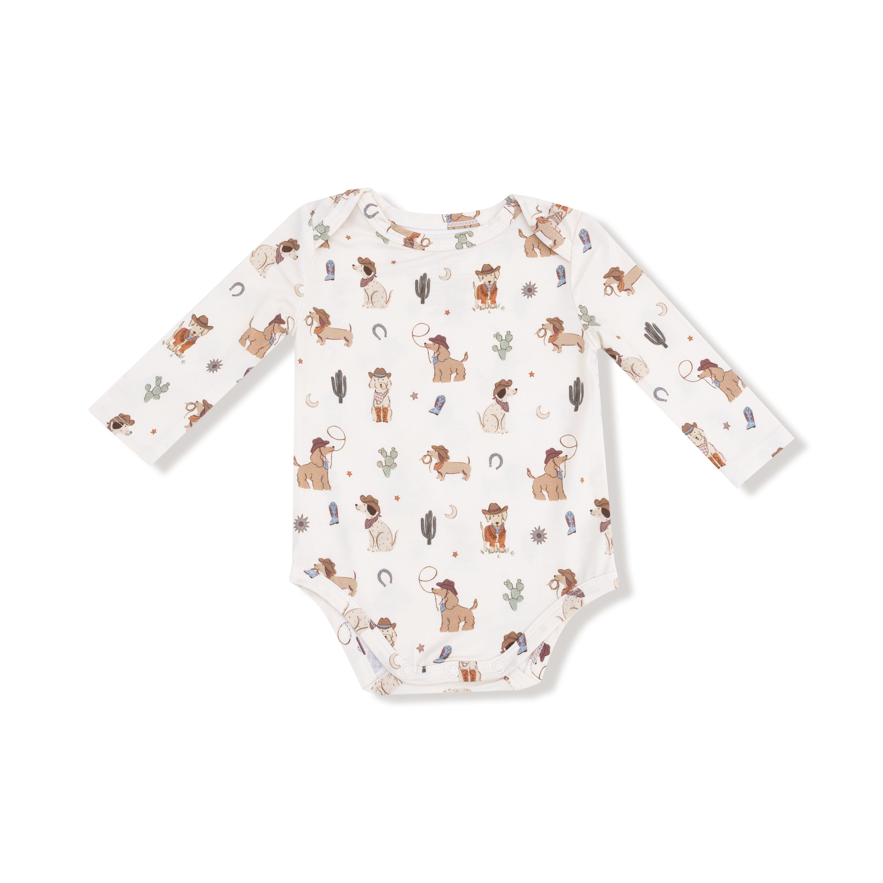Lap Shoulder Bodysuit in our  Cowboy Dogs print from Angel Dear