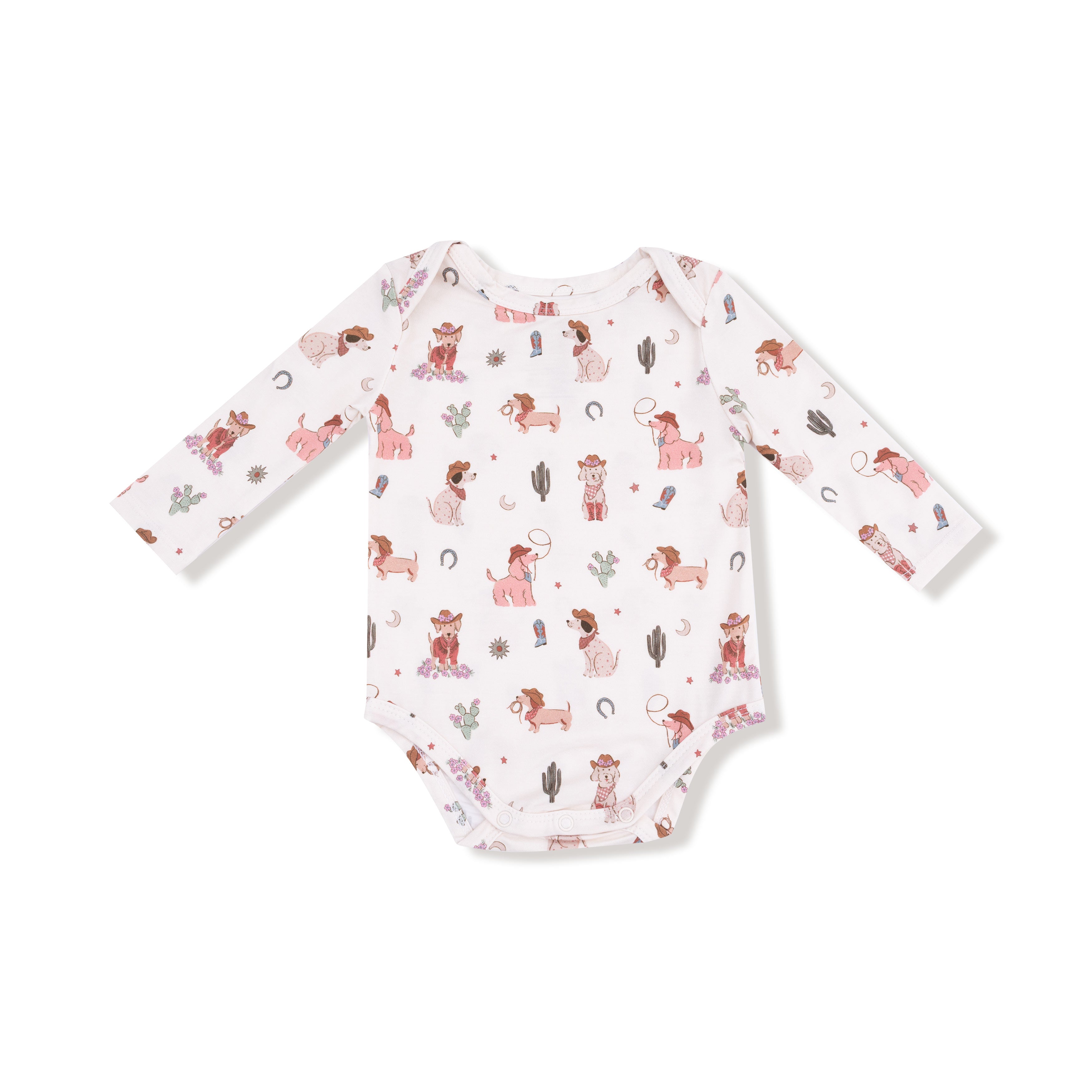 Lap Shoulder Bodysuit in our  Cowgirl Dogs print from Angel Dear