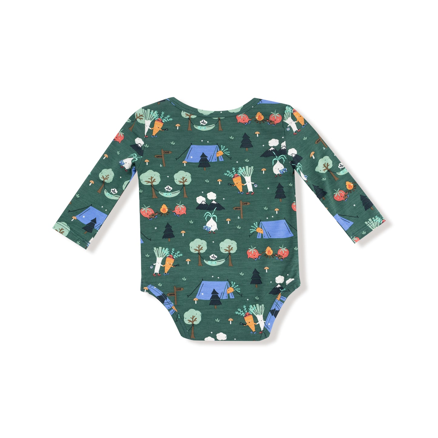 Lap Shoulder Bodysuit in our  Camping Veggies print from Angel Dear
