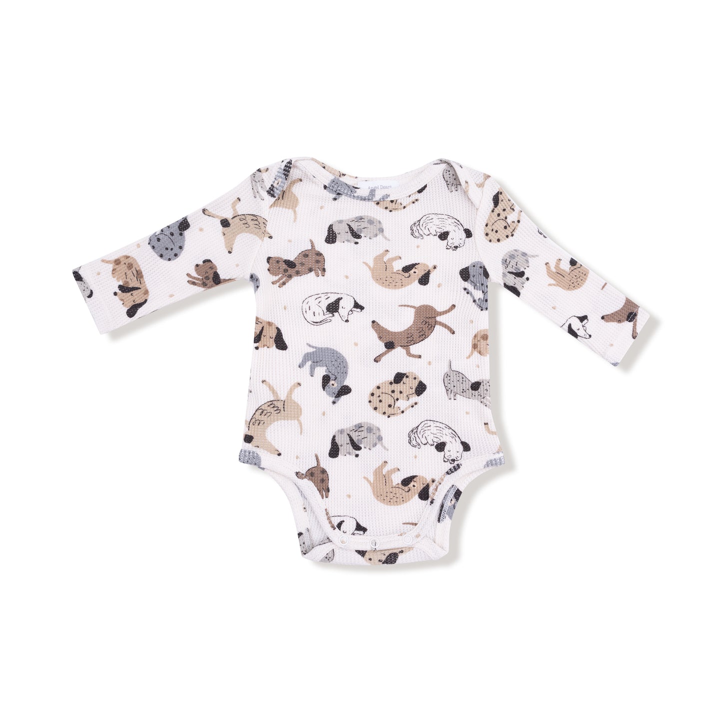 Lap Shoulder Bodysuit in our  Cozy Pups print from Angel Dear