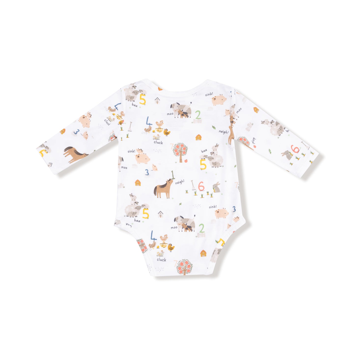 Lap Shoulder Bodysuit in our  Farm Sounds print from Angel Dear