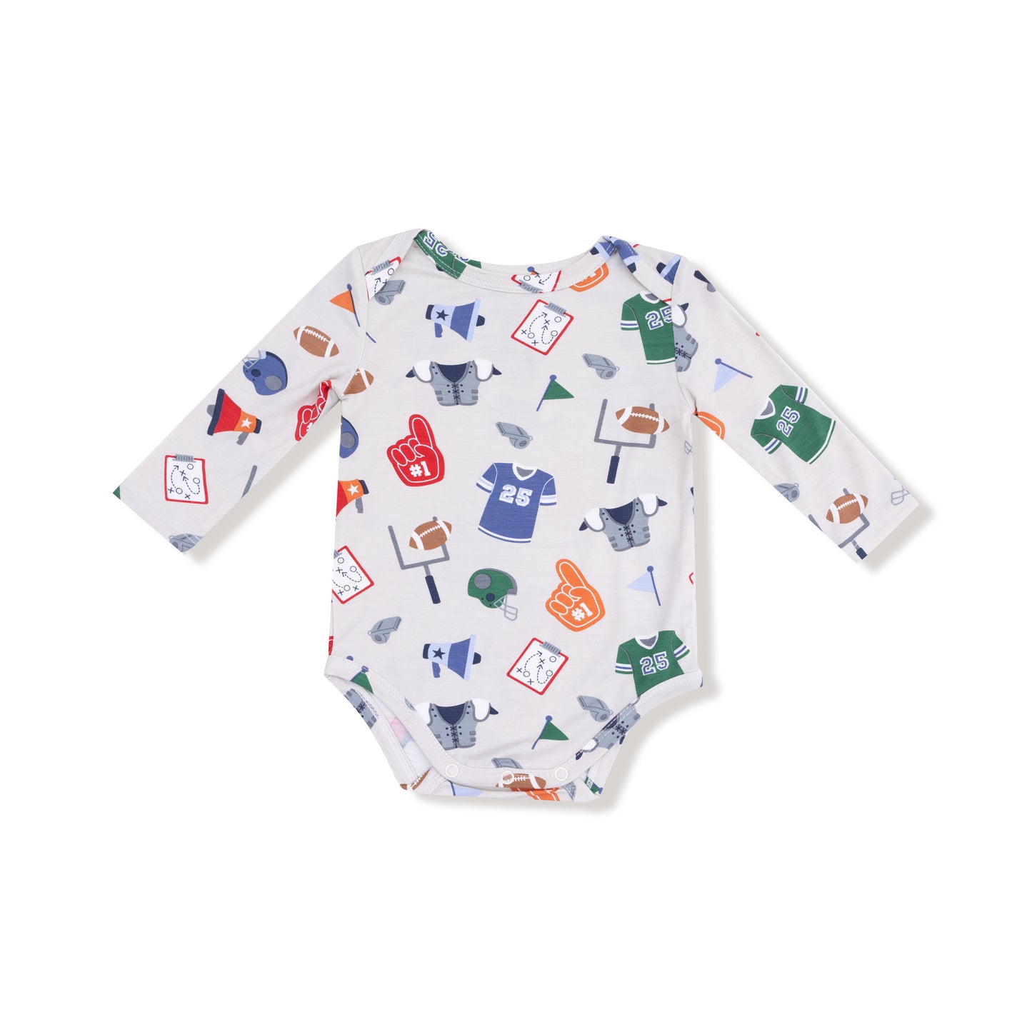 Lap Shoulder Bodysuit in our  Game Day - Grey print from Angel Dear