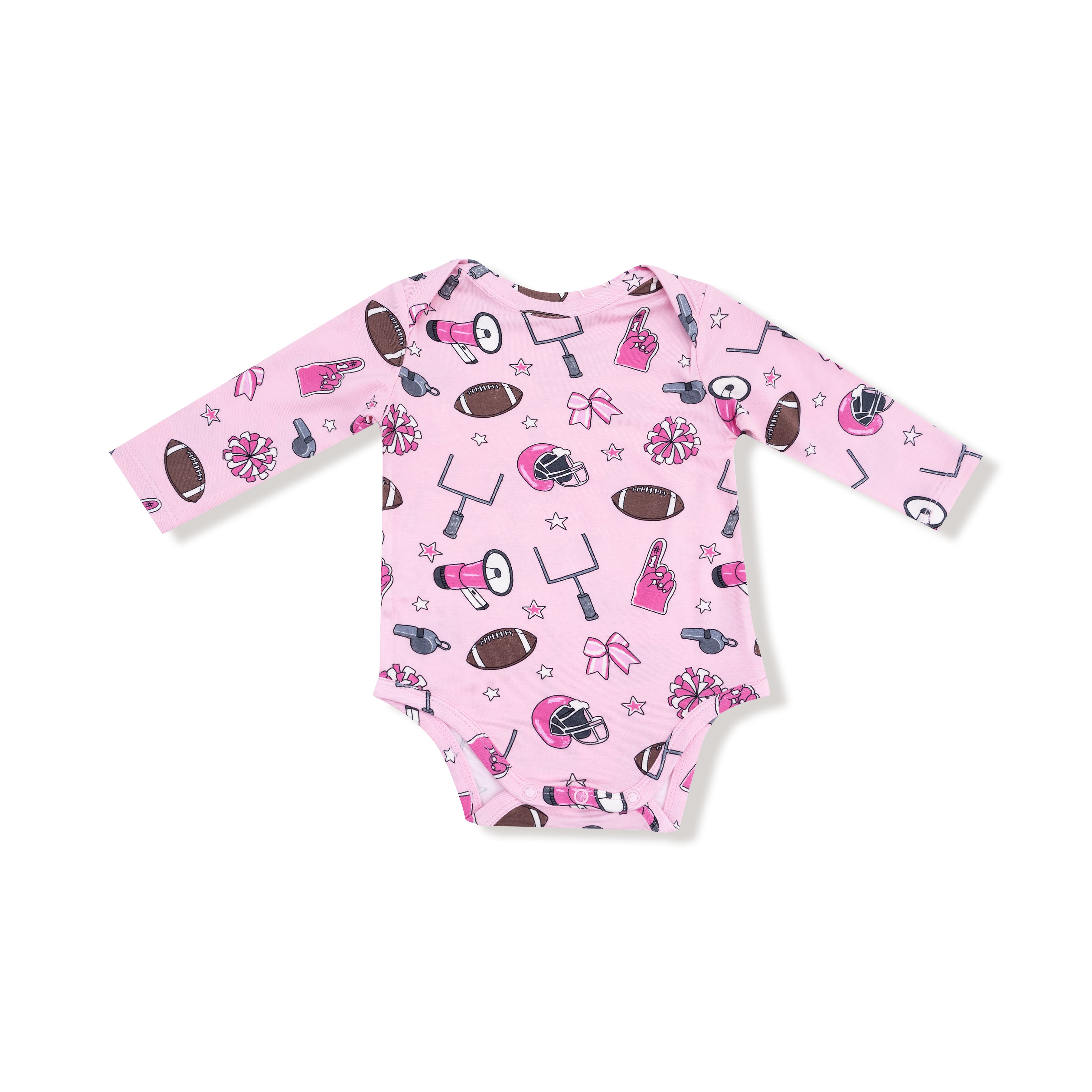 Lap Shoulder Bodysuit in our  Game Day - Pink print from Angel Dear