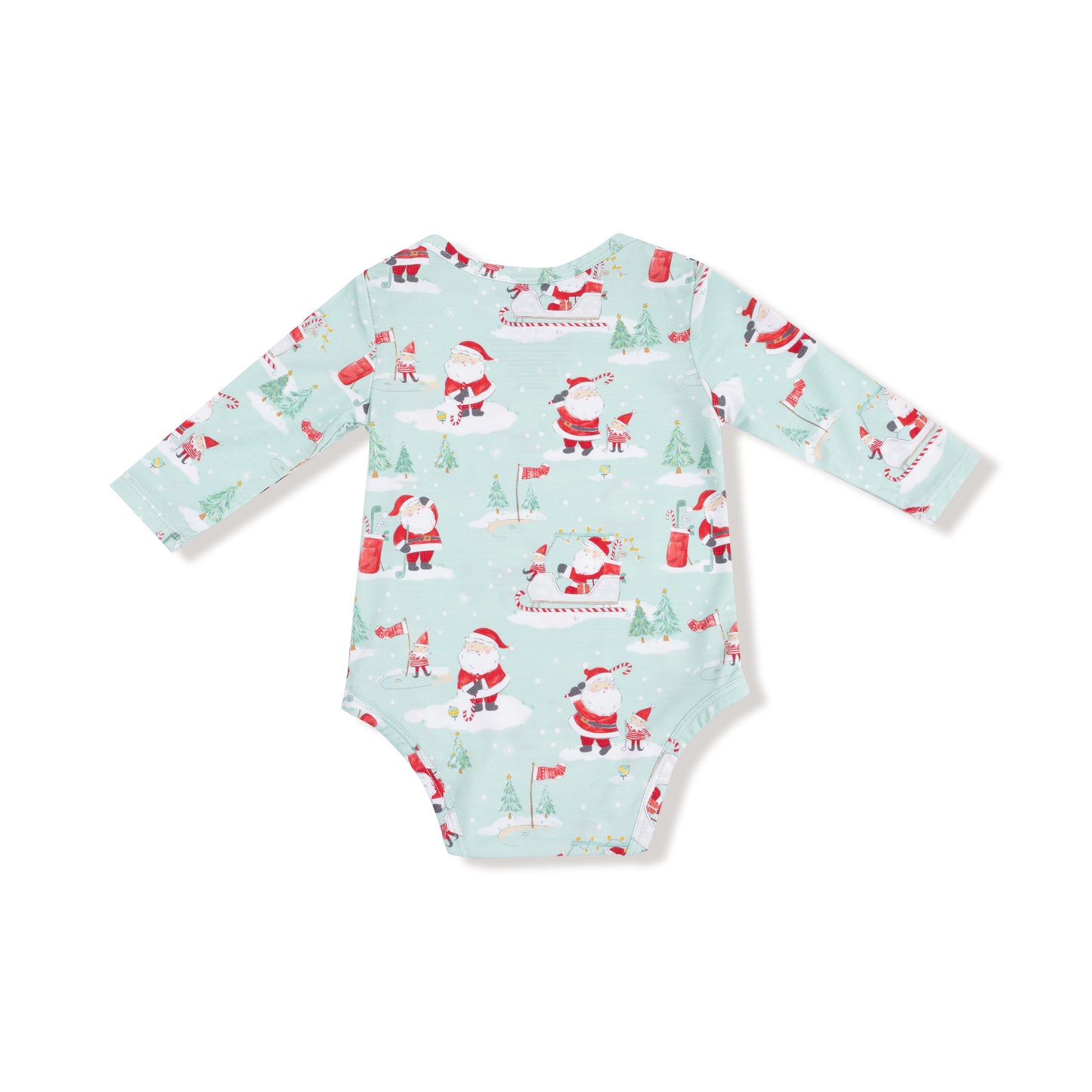 Lap Shoulder Bodysuit in our  Golfing Santa and Elves print from Angel Dear