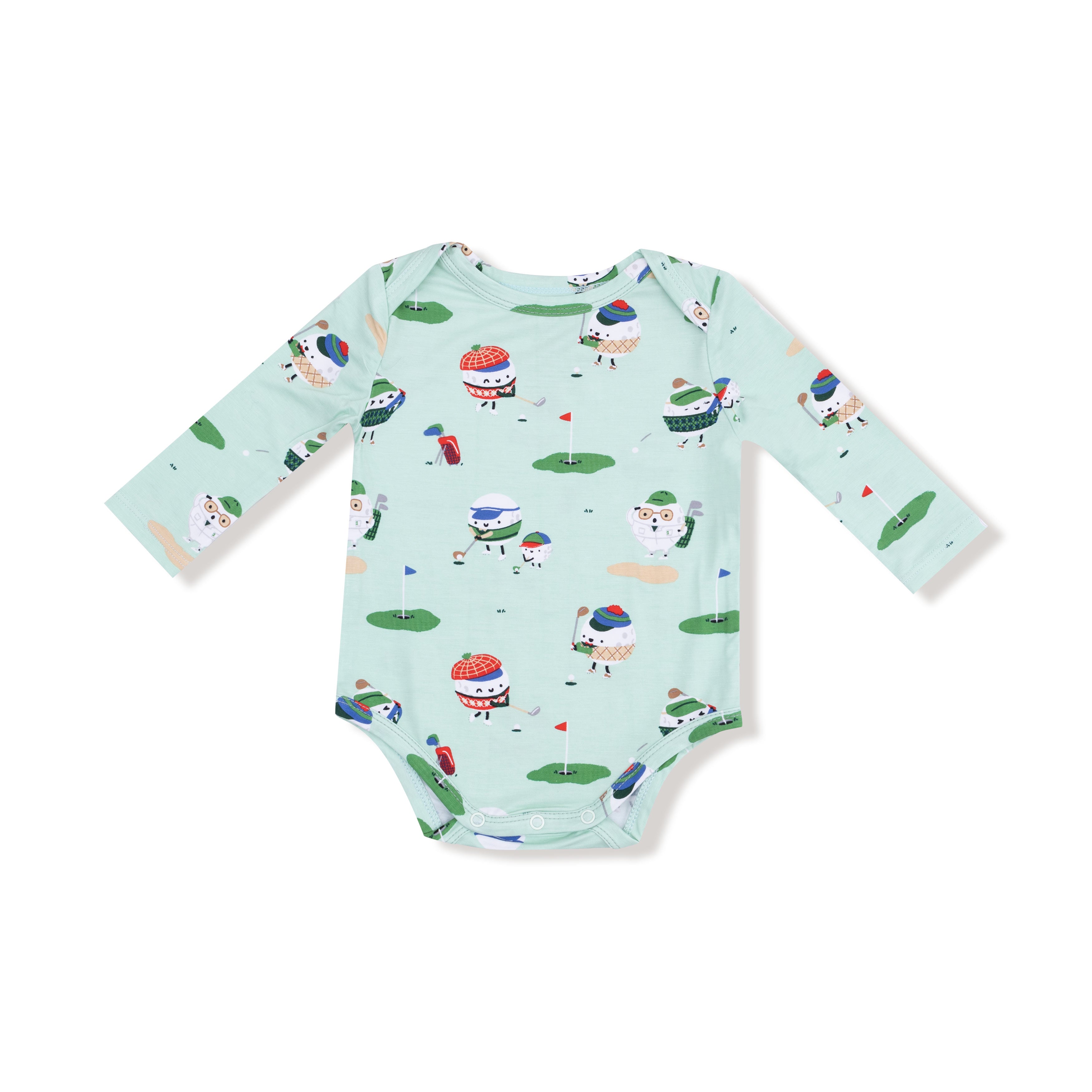 Lap Shoulder Bodysuit in our  Golf Pros - Green print from Angel Dear