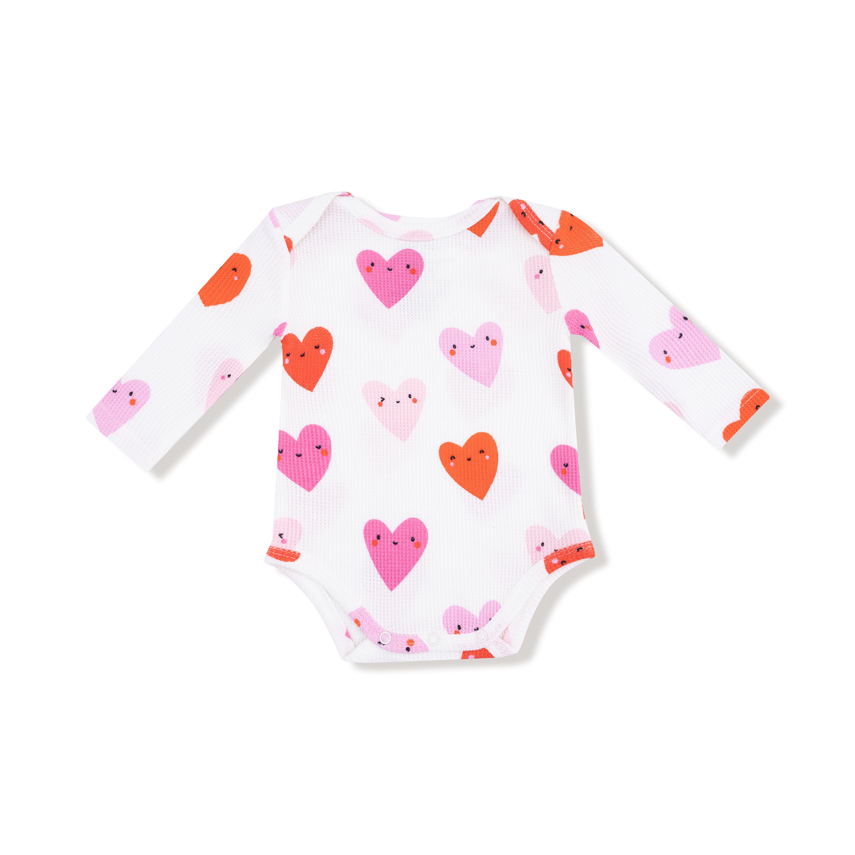 Lap Shoulder Bodysuit in our  Happy Hearts print from Angel Dear