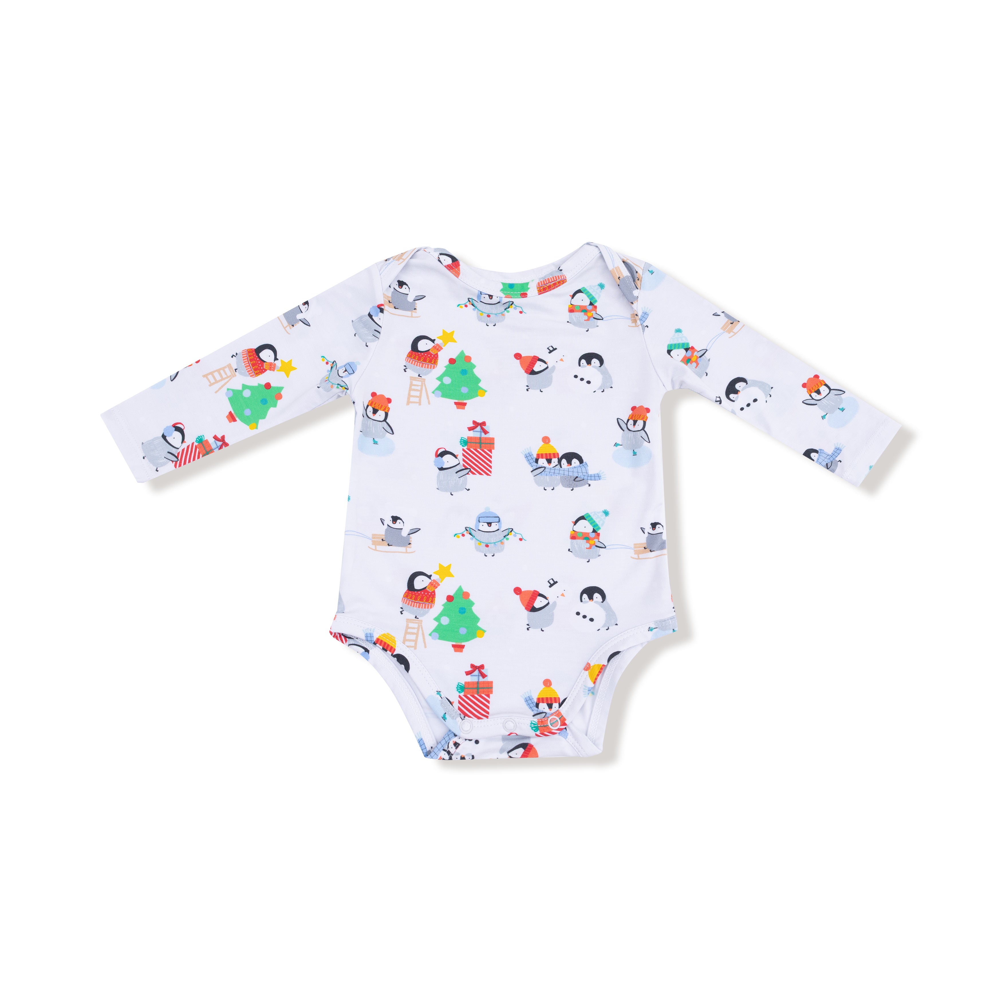 Lap Shoulder Bodysuit in our  Holiday Penguins print from Angel Dear