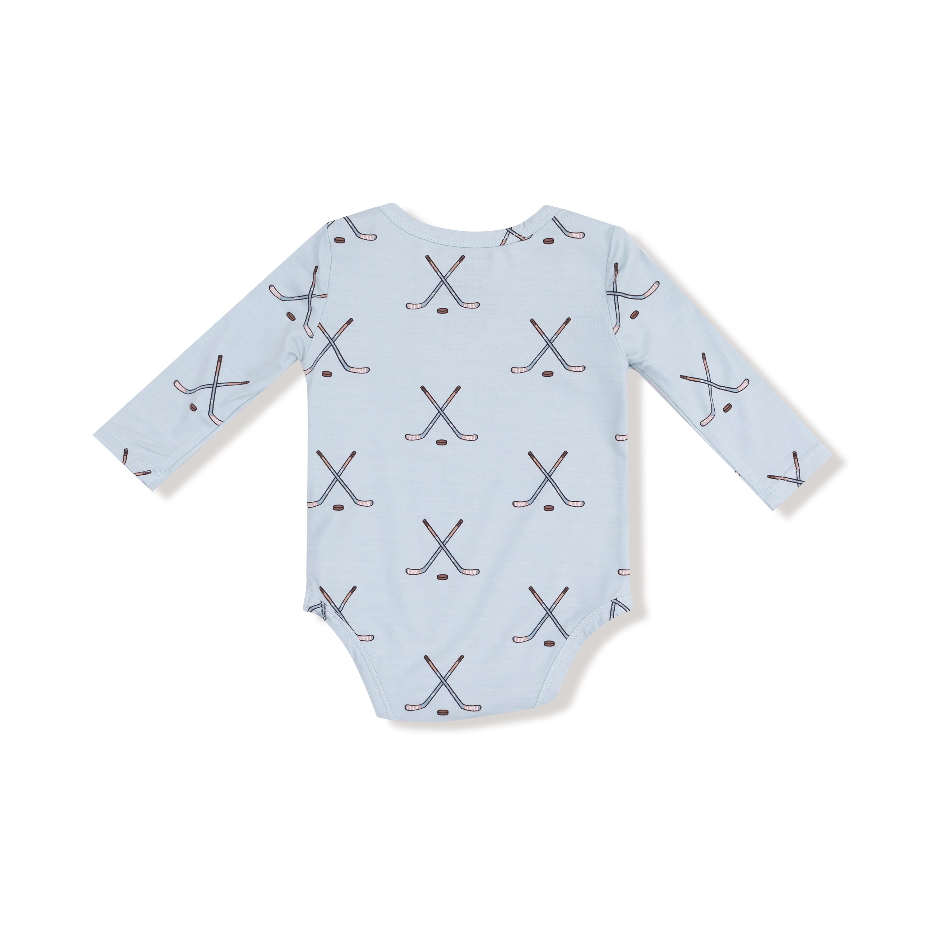 Lap Shoulder Bodysuit in our  Hockey - Stone Blue print from Angel Dear