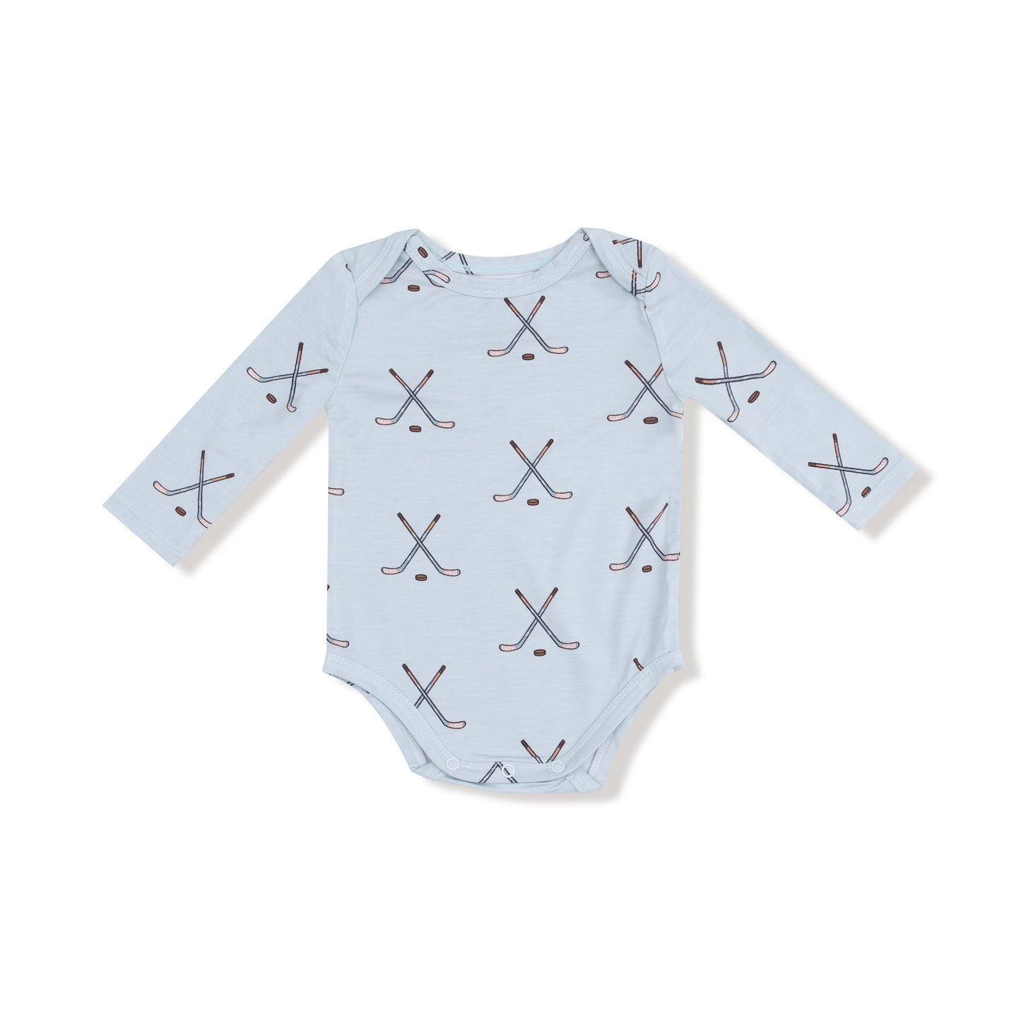 Lap Shoulder Bodysuit in our  Hockey - Stone Blue print from Angel Dear