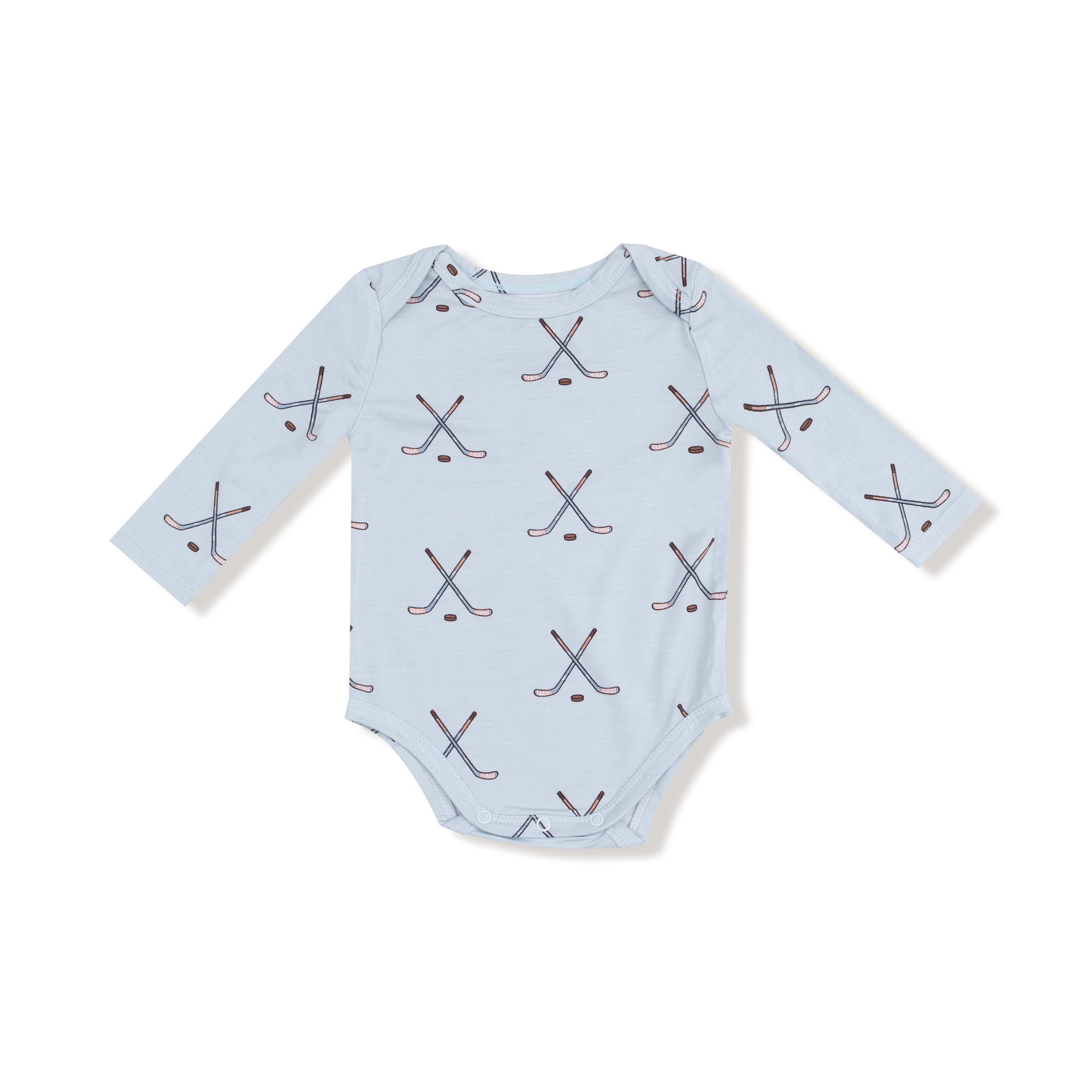 Lap Shoulder Bodysuit in our  Hockey - Stone Blue print from Angel Dear
