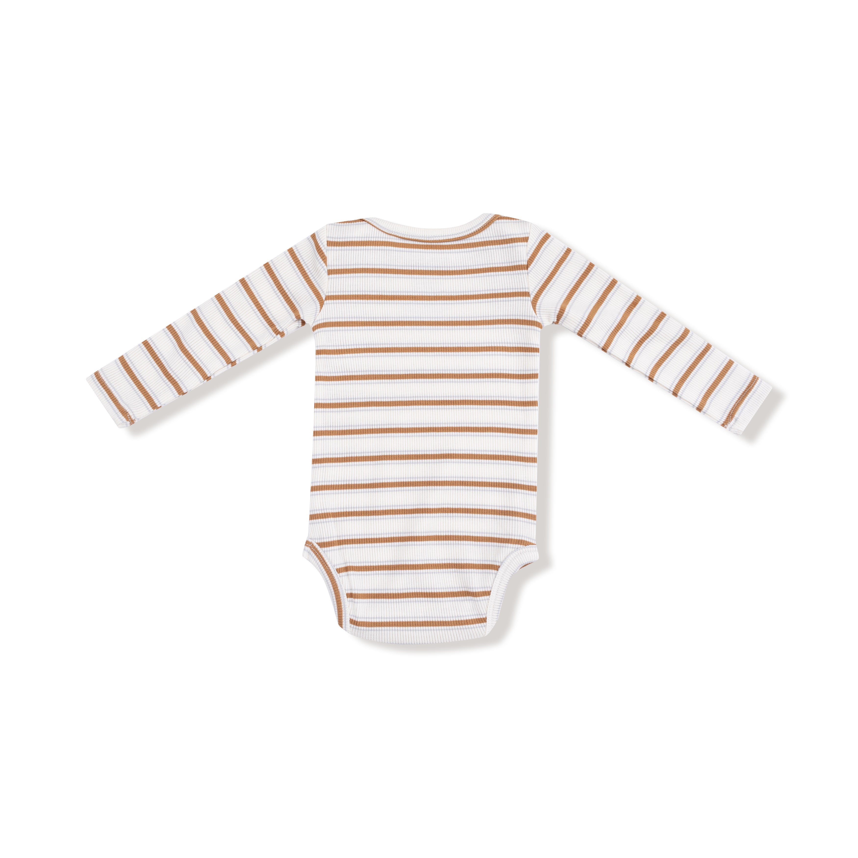 Lap Shoulder Bodysuit in our  Vintage Stripe - Brown print from Angel Dear