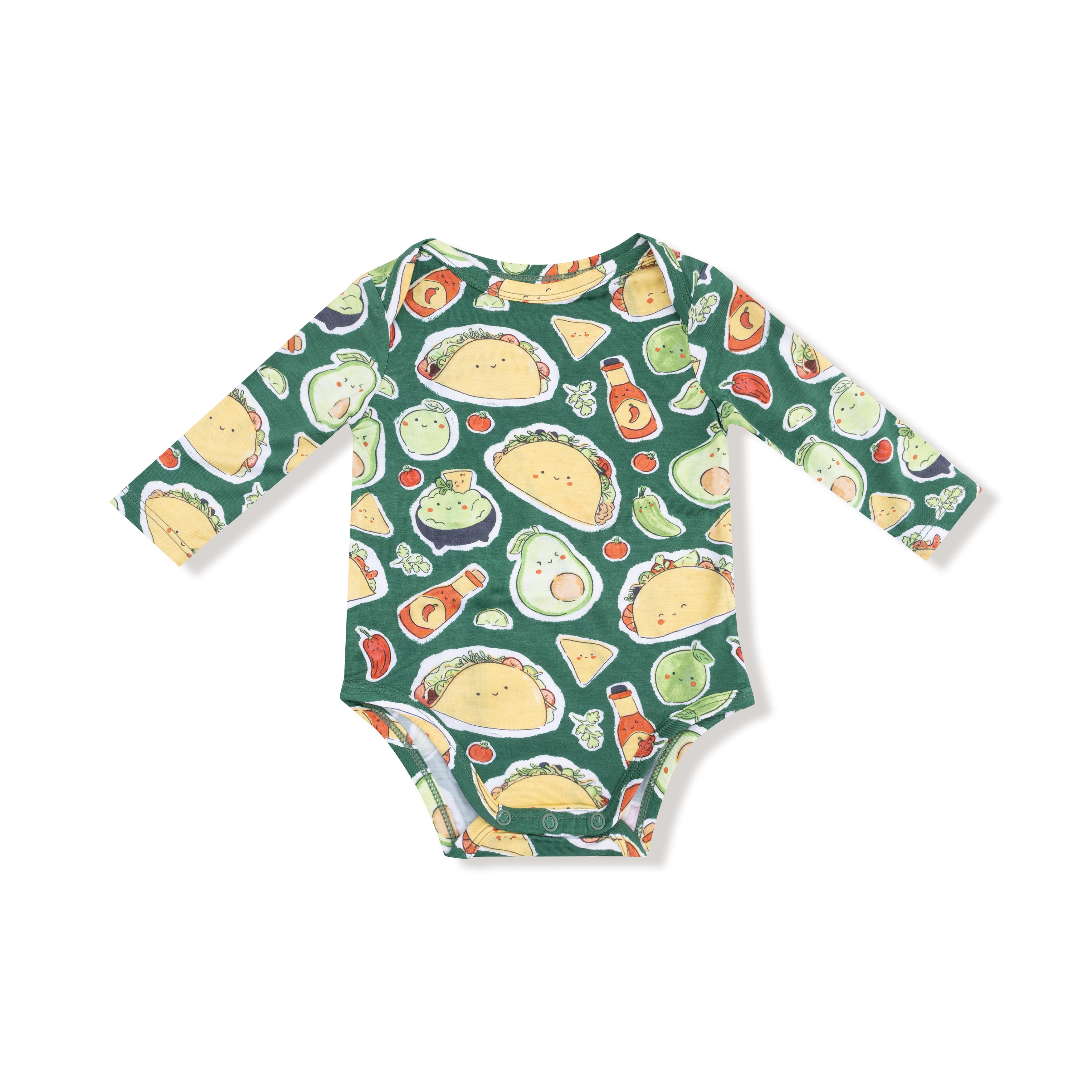 Lap Shoulder Bodysuit in our  Happy Tacos print from Angel Dear