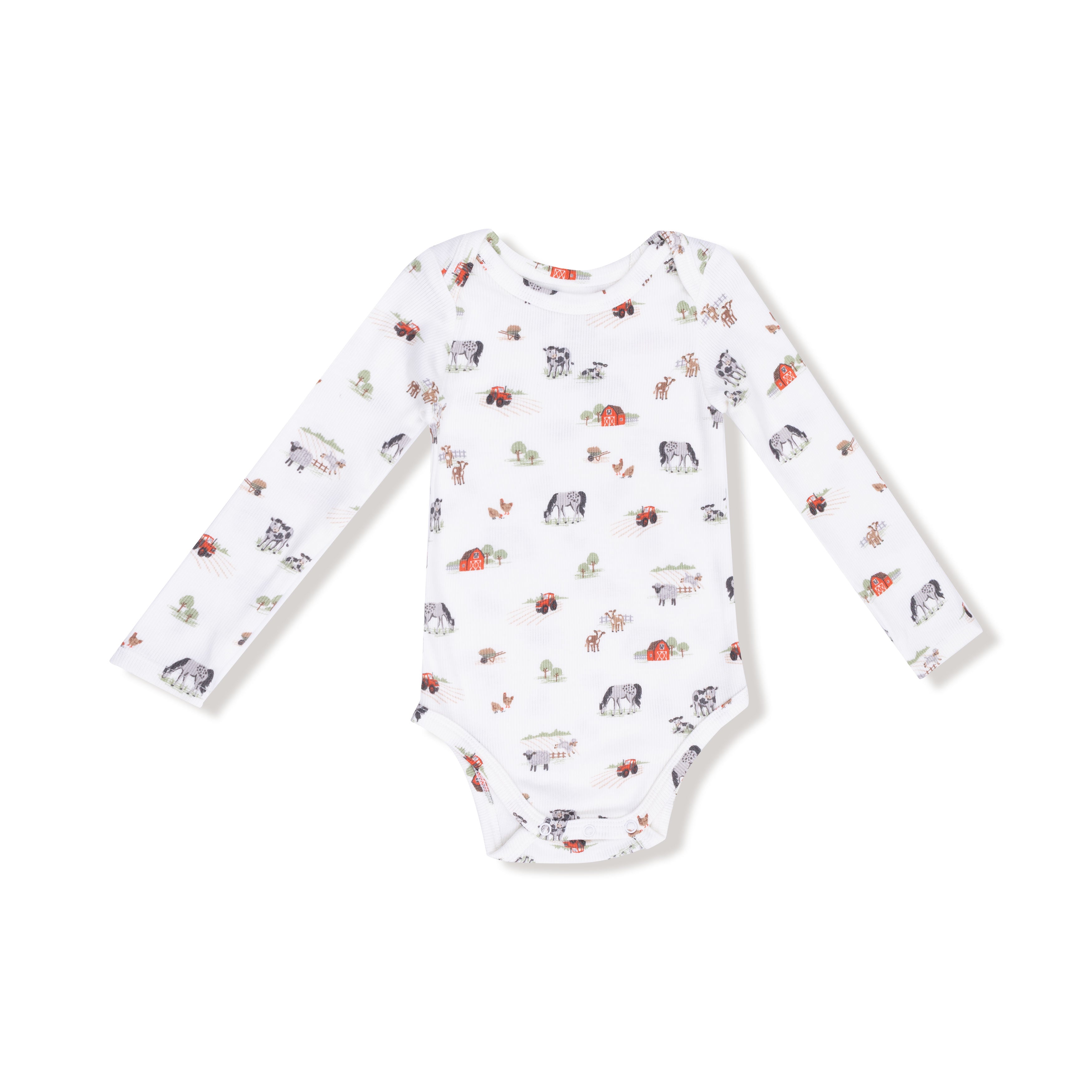 Lap Shoulder Bodysuit in our  Little Farm print from Angel Dear