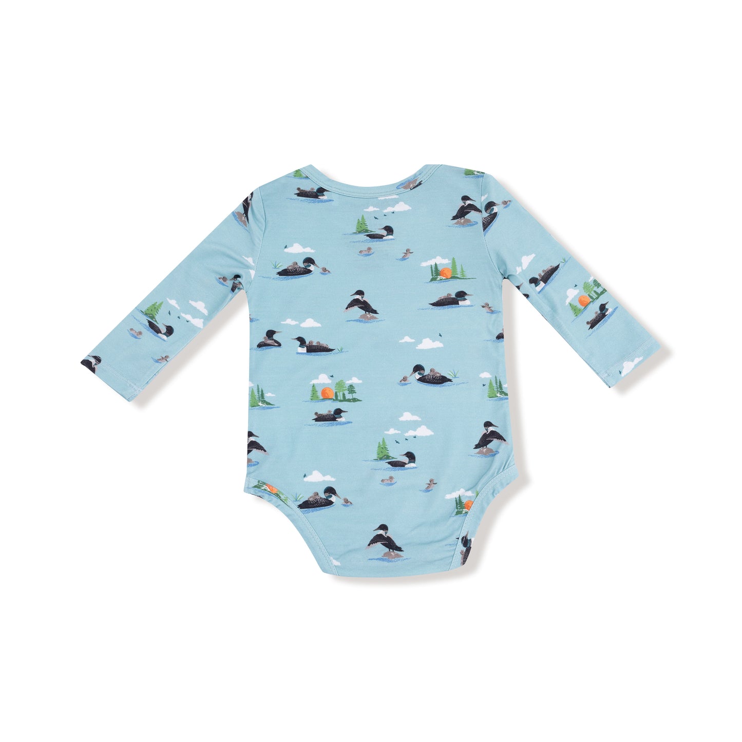 Lap Shoulder Bodysuit in our  Loons print from Angel Dear