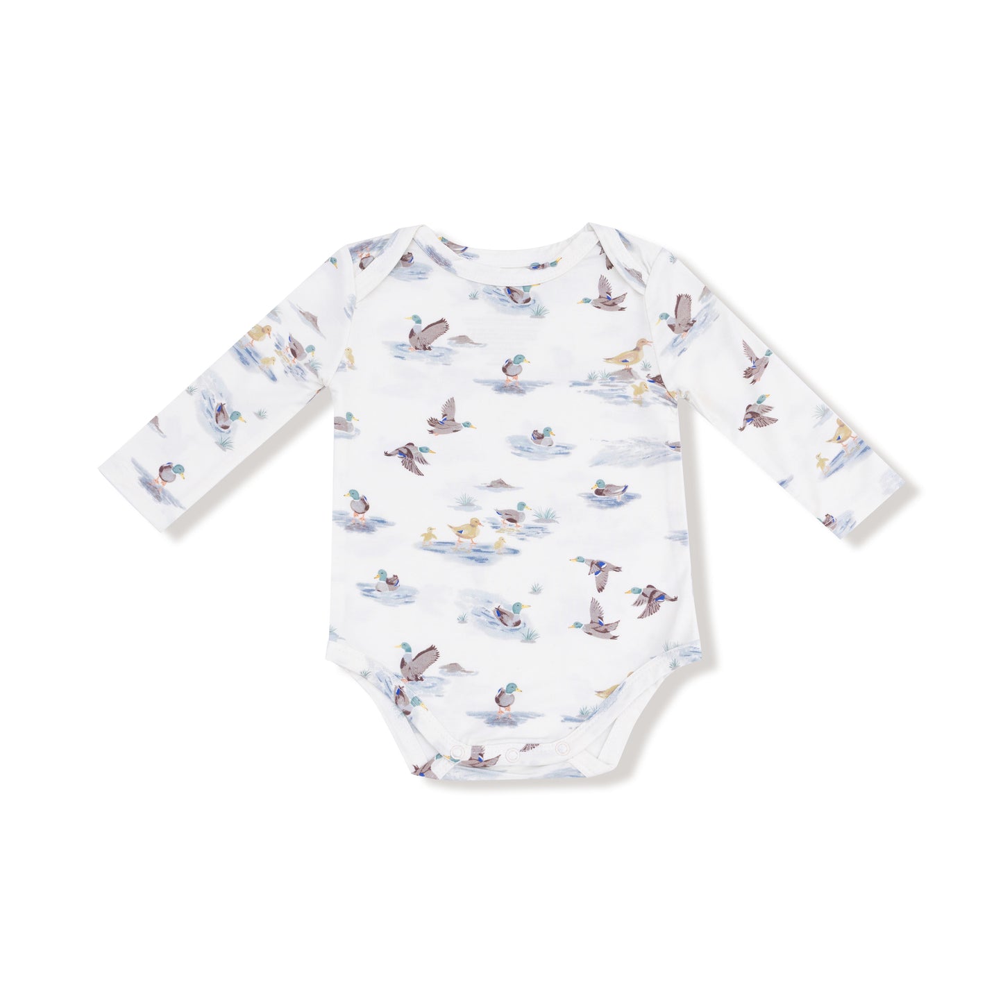 Lap Shoulder Bodysuit in our  Migrating Mallards print from Angel Dear